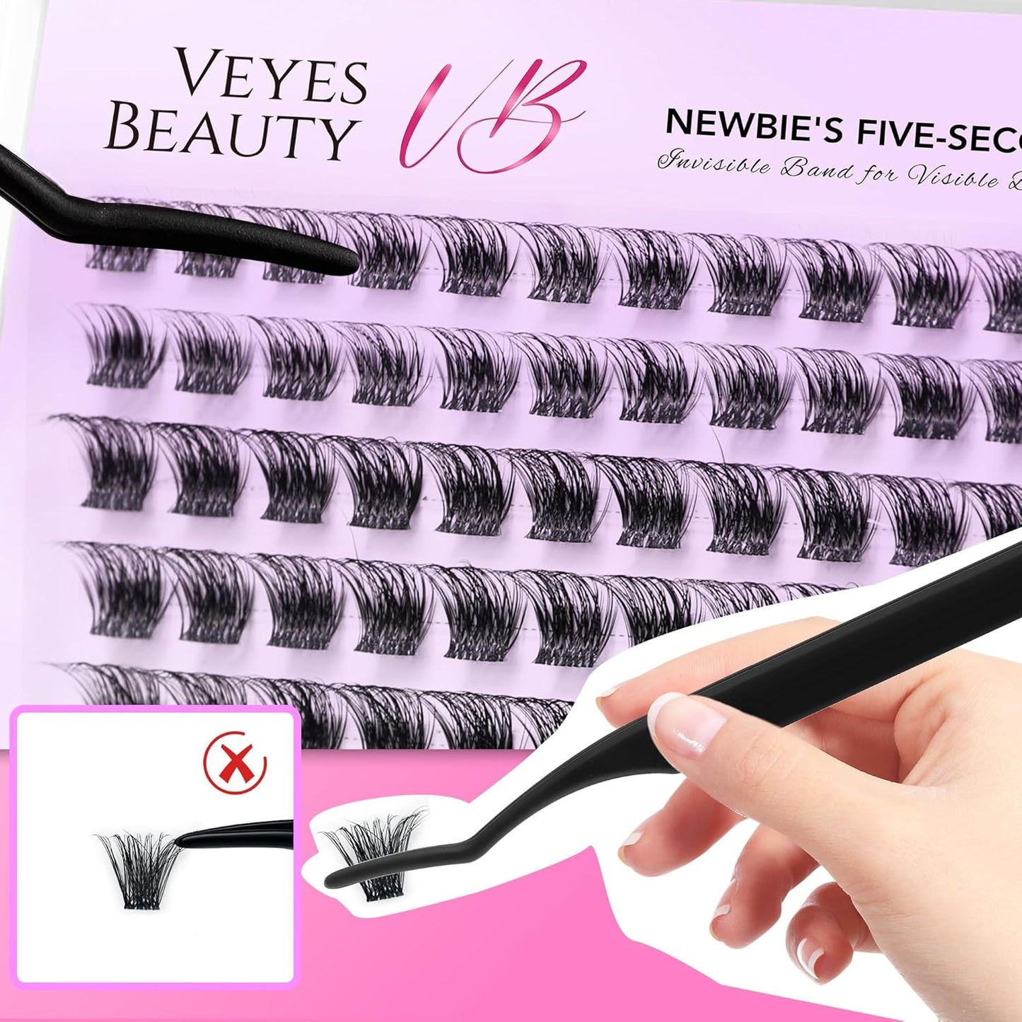 VEYESBEAUTY Lash Clusters Individual Eyelash Extensions Thin & Invisible Band DIY False Eyelashes for Self-application Newbie's Five-Second Series Wispy Lash Tray, Siren 8-16mm Mixed Length