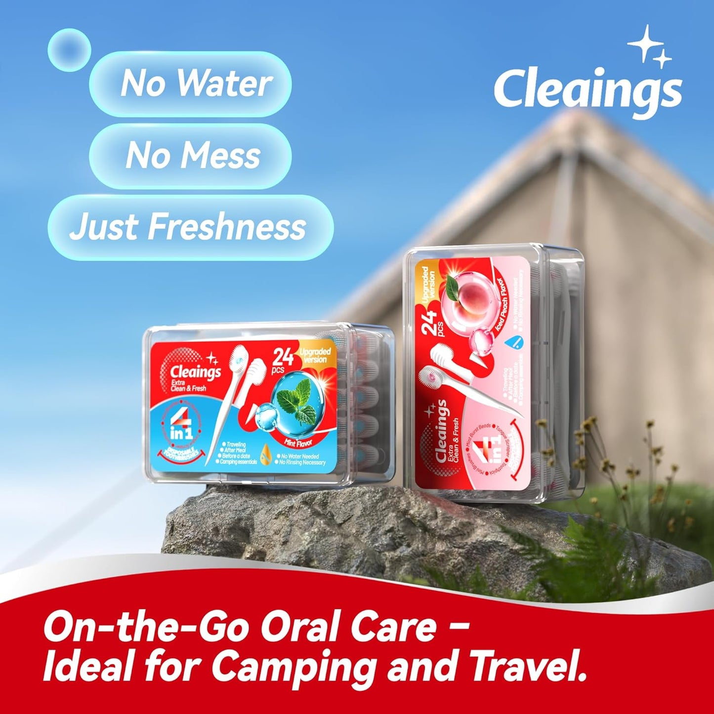 cleaings® Mini Disposable Toothbrush Set with Toothpaste – Travel Essentials, Portable Toothbrush for Women & Men, Camping, Road Trip, Vacation, 24 Count-Mix Flavor（Pack of 5）