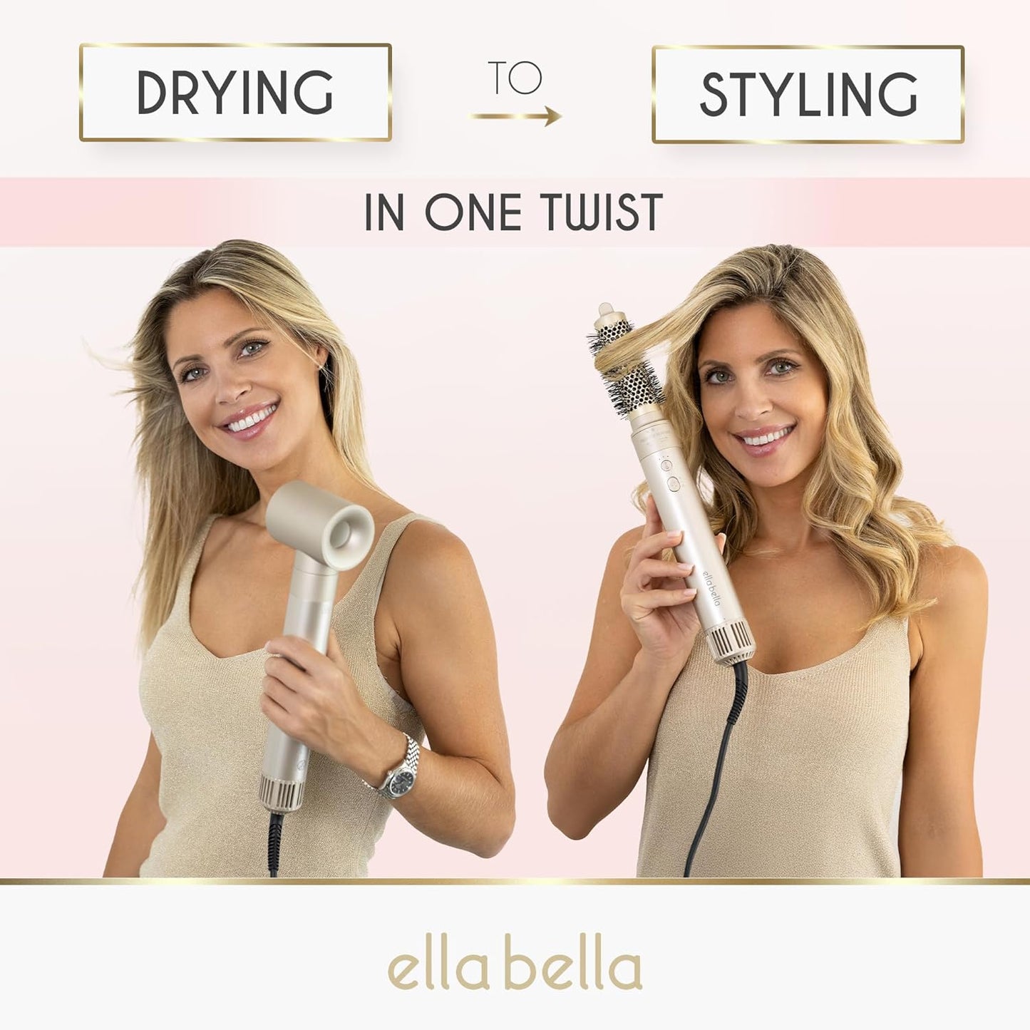 ELLA BELLA® 6 in 1 Professional Hot Air Styler • Powerful Hair Dryer & Straightener Set • Styling Without Heat Damage • Fast Drying Curling Volumizing Straightening • Includes Protective Travel Case