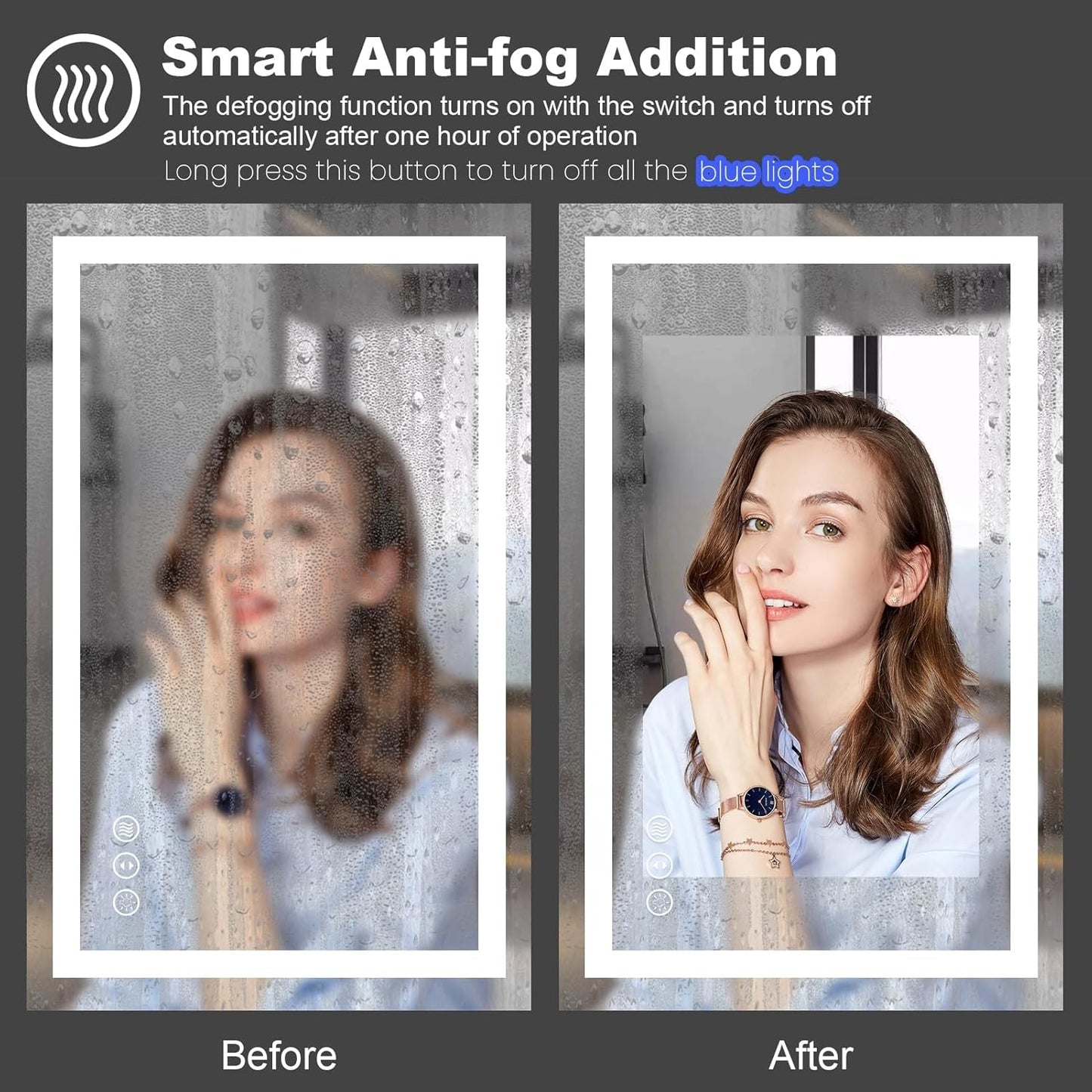 Amorho 50" X36" LED Bathroom Mirror, Front and Backlight, Stepless Dimmable Wall Mirrors with Anti-Fog, Shatter-Proof, Memory, 3 Colors, Double LED Vanity Mirror(Horizontal/Vertical)