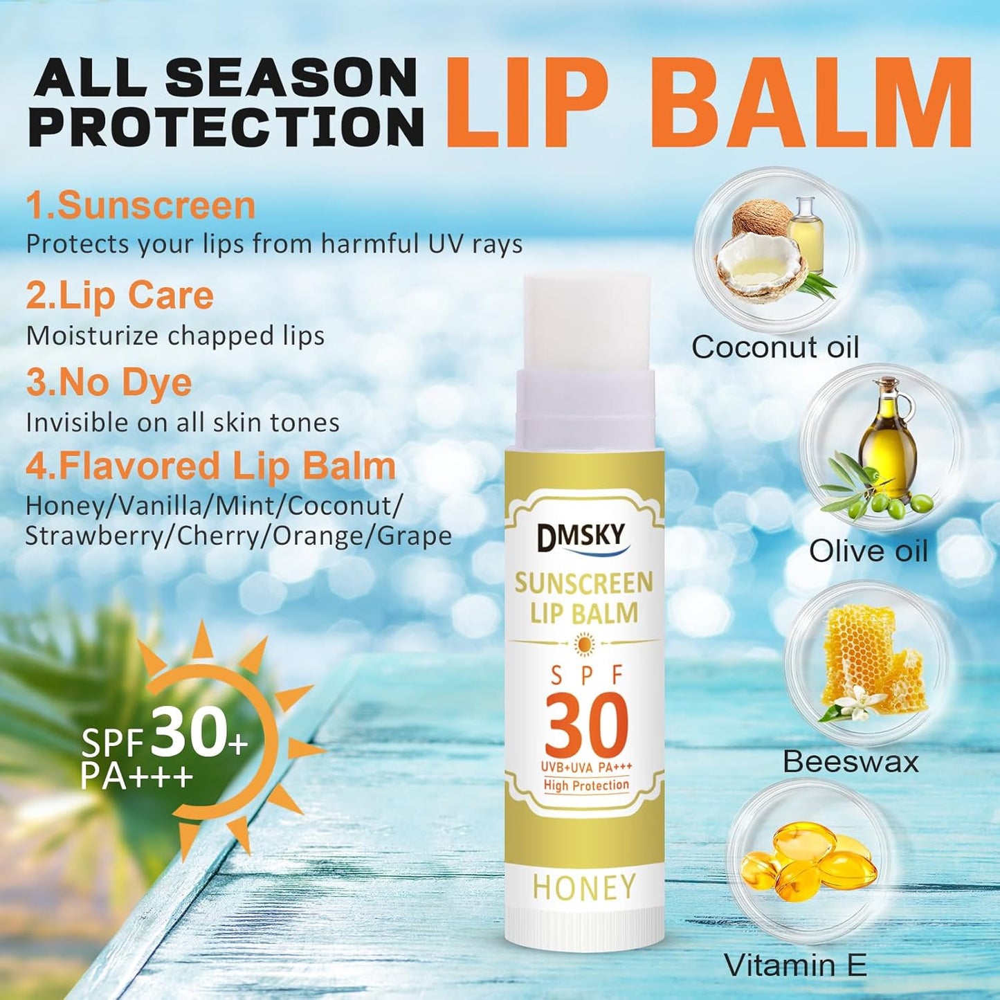 DMSKY SPF 30 Lip Balm Bulk 16 Pack, Sunscreen Lip Balm Broad Spectrum UVA/UVB Protection, Travel Size Sunscreen for Lips