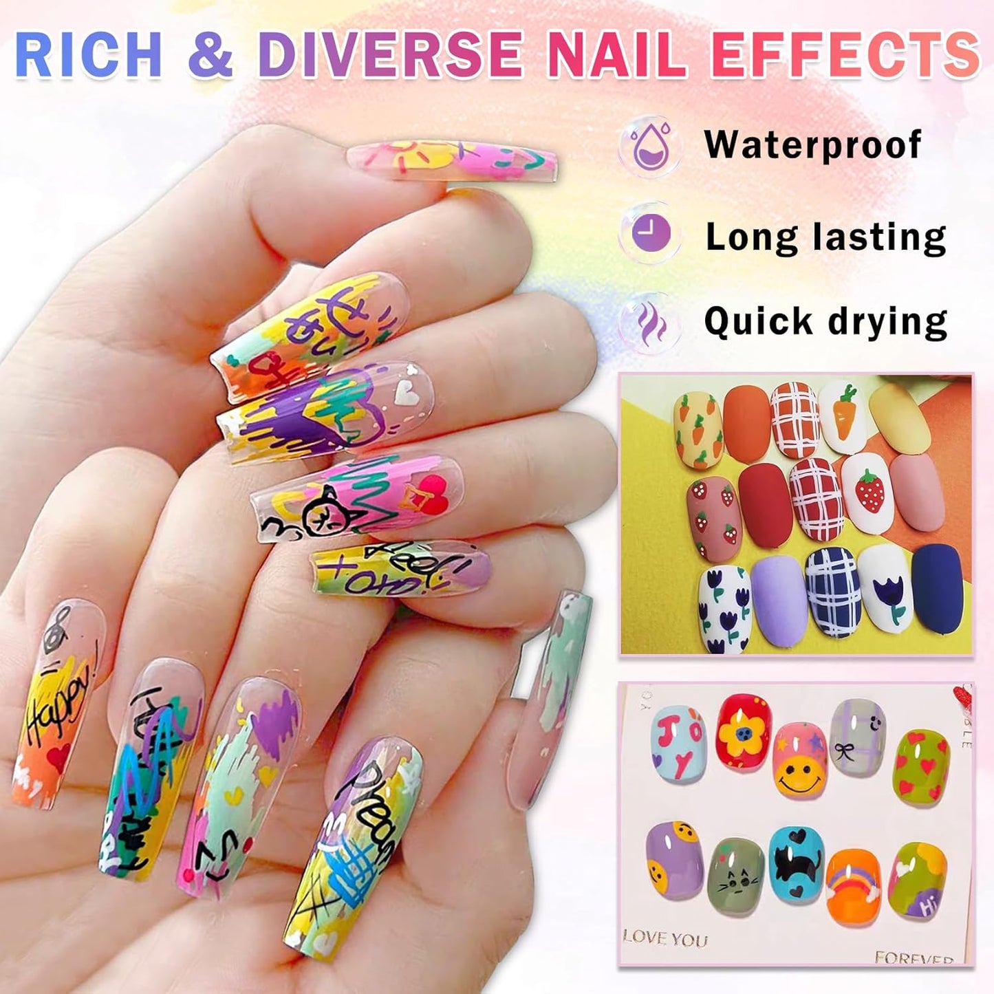 12 Colors Nail Art Pens Set Nail Polish Pens Nail Art Drawing Pen Quick Dry Waterproof Nail Art Painting Pens kit for Home DIY Nail Art Design