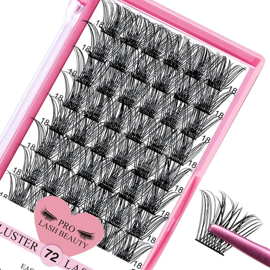 Lash Clusters, 72 Pcs Individual 12-18mix Cluster Lashes DIY Lash Extension Eyelash Clusters Volume Wispy Lashes Super Thin Band Reusable Soft & Comfortable(Volume-D-12-18 mix)