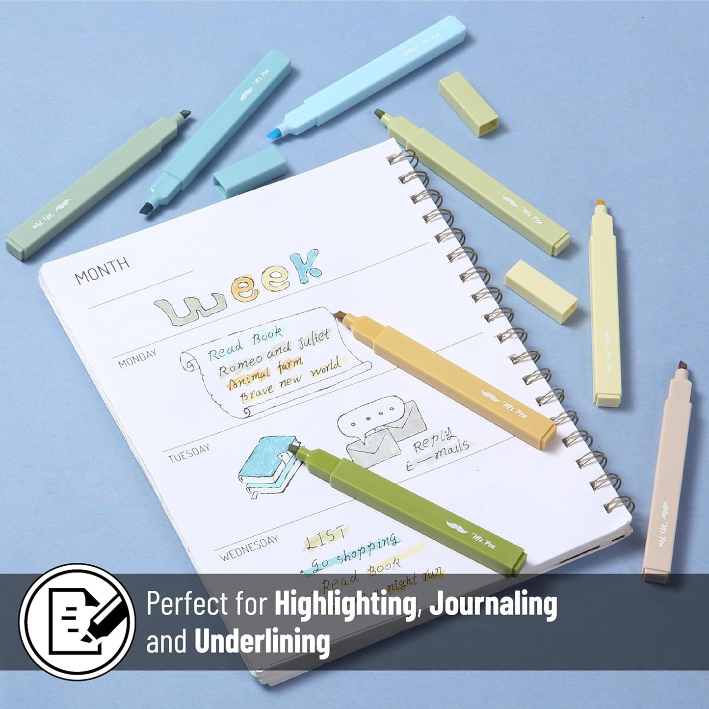 Mr. Pen- Aesthetic Highlighters, 8 Pack, Chisel Tip, Natural Vintage, Cute Highlighters Assorted Colors, Back to School Supplies