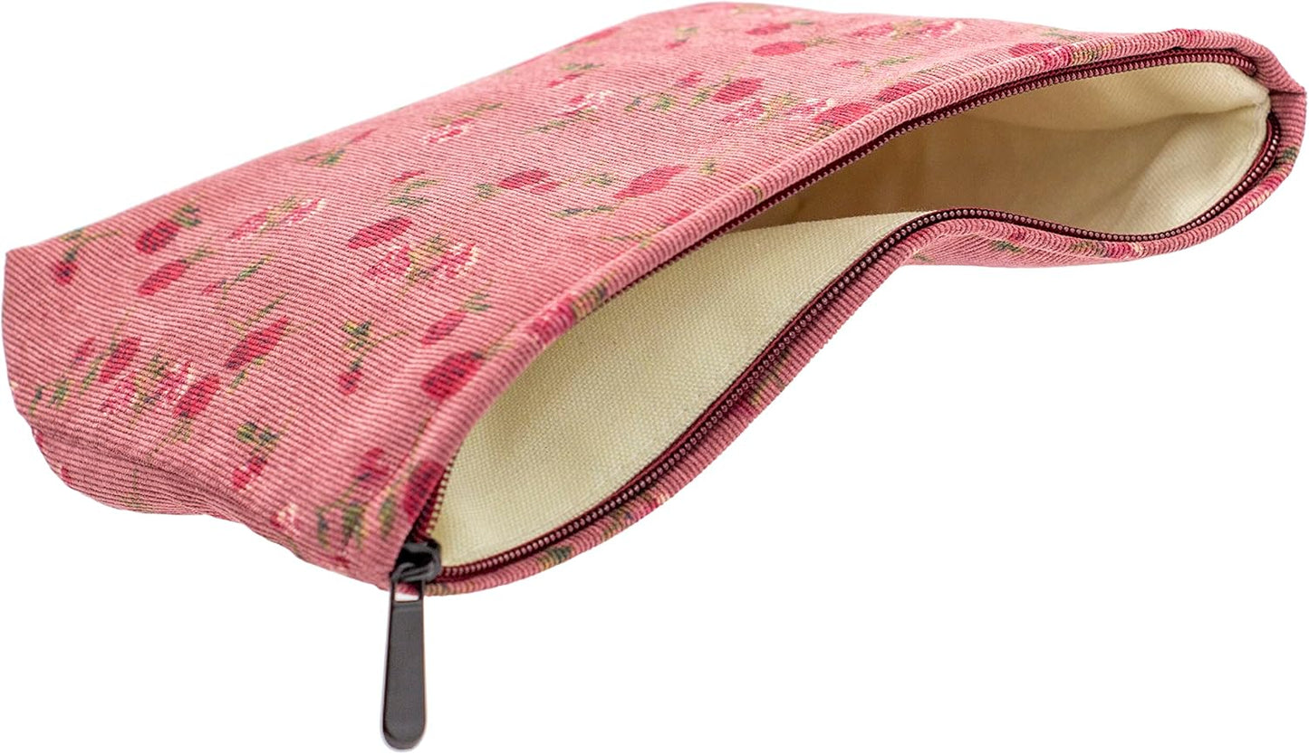 PAZIMIIK Makeup Bag Large Zipper Corduroy Make Up Pouch for Purse Travel Canvas Cosmetic Organizer for Women Brush Storage,Vintage Rose Red