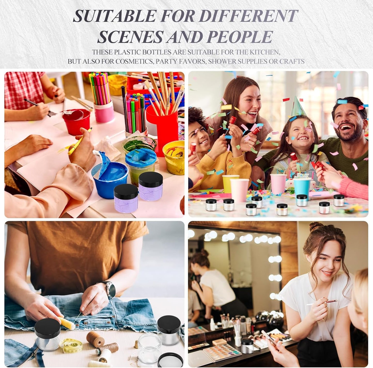 SATINIOR 36 Pieces 2 oz Plastic Jars with Lids Wide Mouth Airtight Reusable Container Acrylic Cosmetic Small Jars for Lotions Ointments Travel Toiletries Creams Make up Storage(Black)