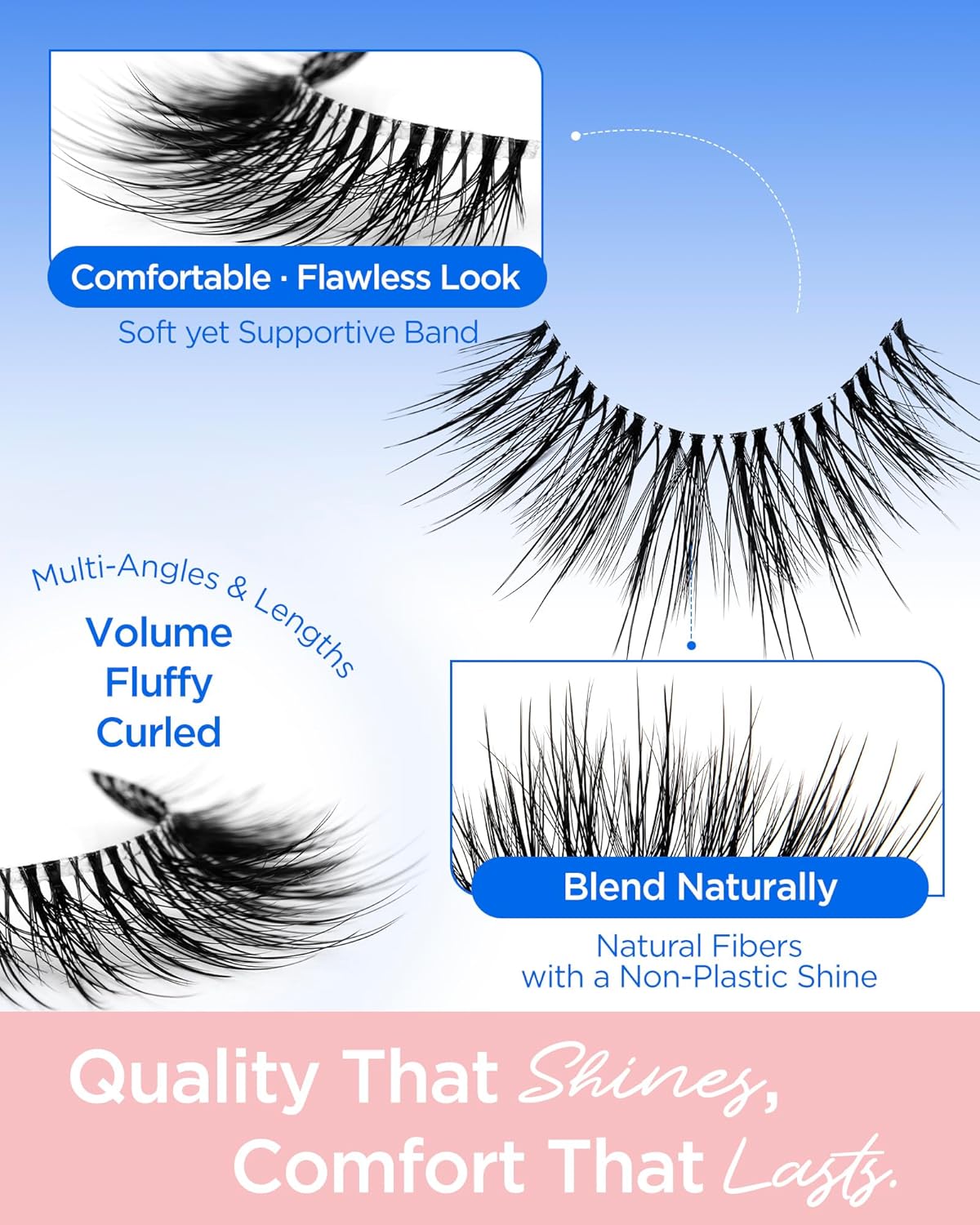 BEYELIAN 14 Pairs False Eyelashes Wispy D Curl 10-18MM Cat Eye Lashes, 3D Volume Fake Lashes Soft and Lightweight Faux Mink Lashes Pack, Reusable, Easy to Apply (14P-HSCS-53)