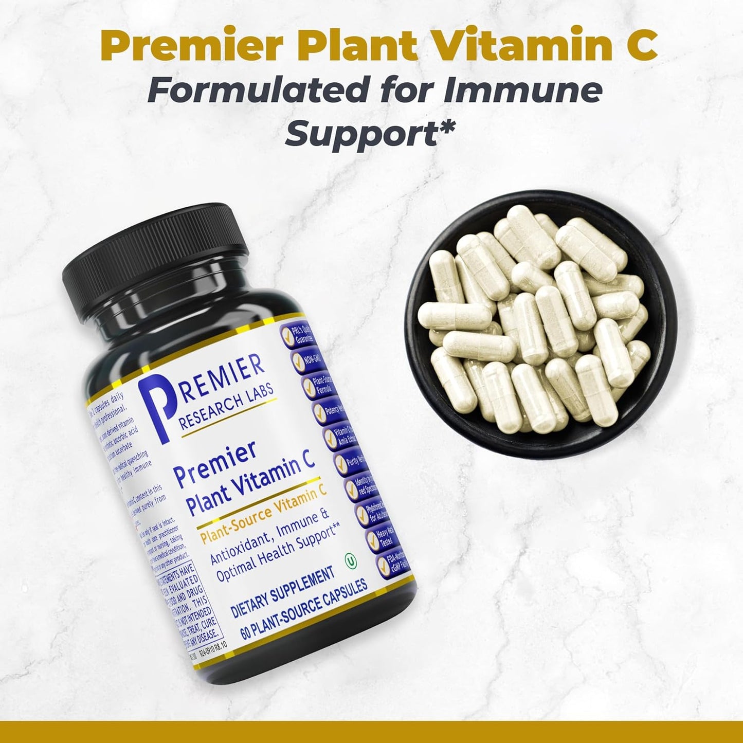 Premier Research Labs Vitamin C Supplement - Natural Vitamin C, Whole Food Vitamin C, Essential C Complex, Pure with Bioflavonoids & Organic Ingredients - 60 Vegetarian Capsules
