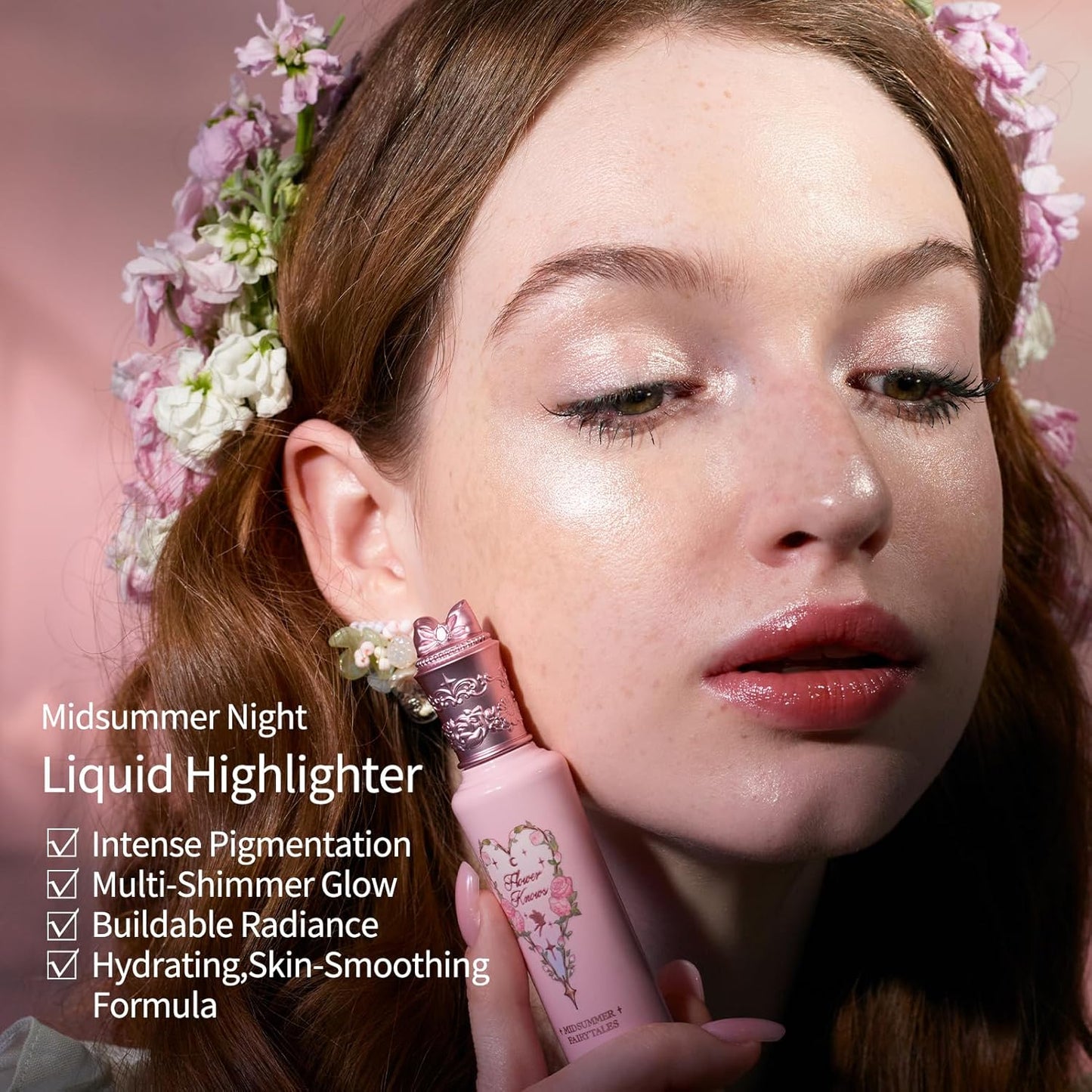 Flower Knows Midsummer Fairytales Liquid Highlighter,Silver Glitter Highlighter Makeup,Shimmer Face & Body Illuminator,Blendable & Long-lasting face Highlighter for All Skin Tones(01 Moonlight Swing)