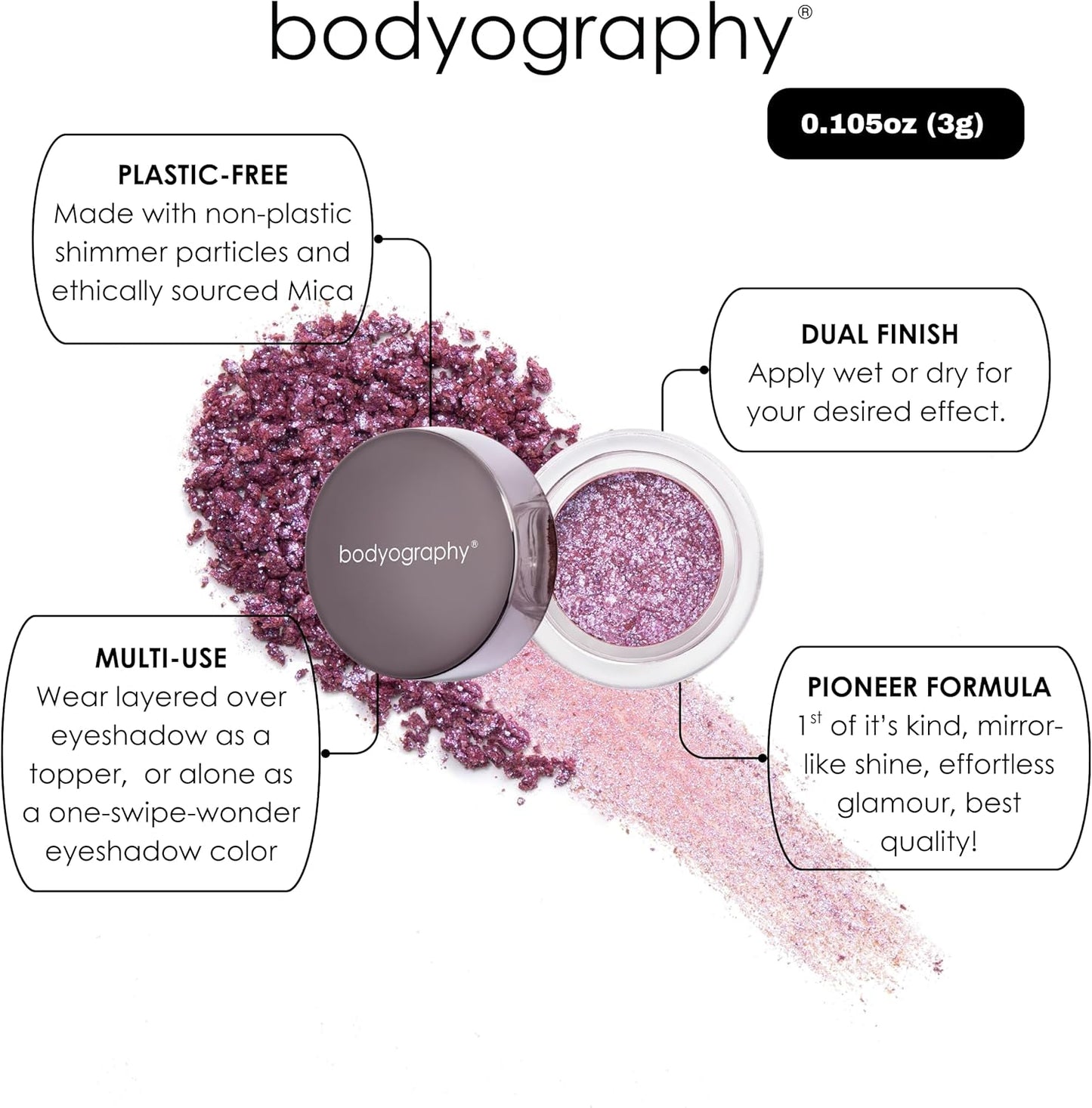 Bodyography Glitter Pigment Eye Shadow | Long Wear Shimmer Eyeshadow | Vegan, Talc & Paraben Free | Cream Powder Formula | Blue Morpho (Chrome Periwinkle) 1.5 g