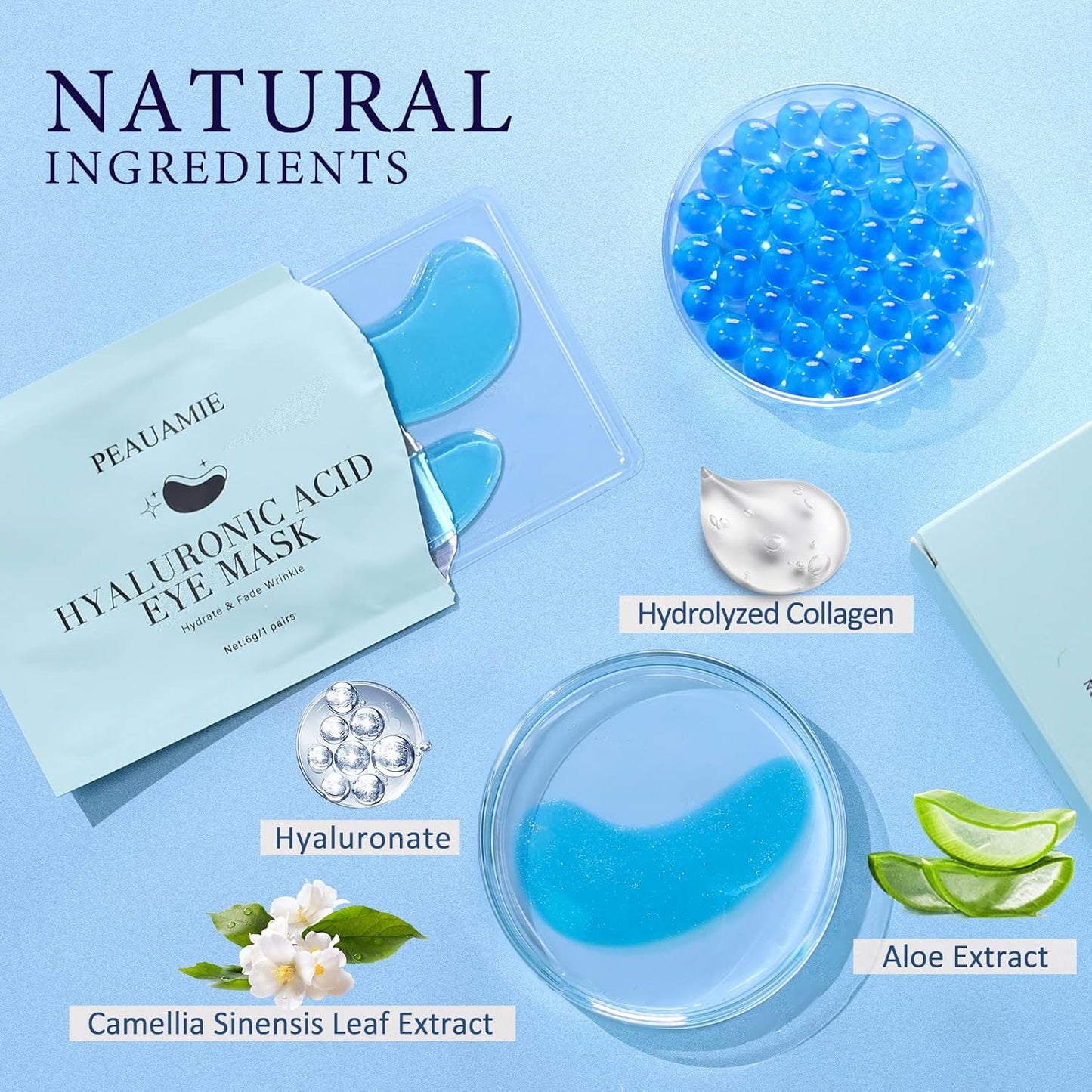 Under Eye Patchs (30 Pairs) Hyaluronic Acid Eye Mask for Dark Circles and Puffiness Wrinkle Eye Bags (Hyaluronic Acid)