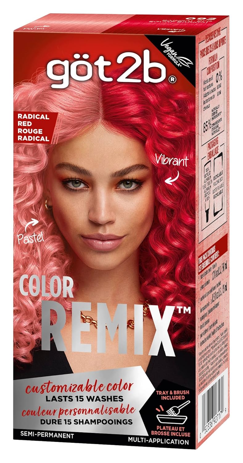 Got2b Color Remix, Customizable Semi-Permanent Hair Color, 092 Radical Red
