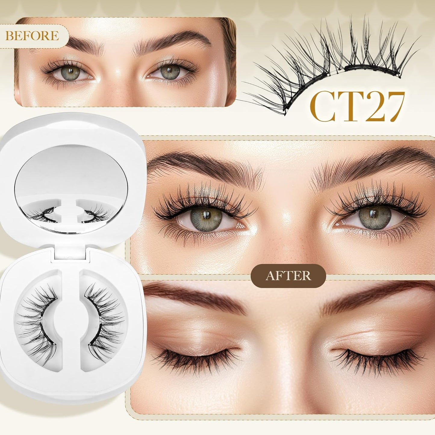 LASHVIEW Magnetic Eyelashes Natural Look, Reusable Manga Magnetic Lashes Kit with Applicator, No Glue Needed Magnetic Eyelashes Kit, Easy to Wear and Remove for All-Day Comfort CT27