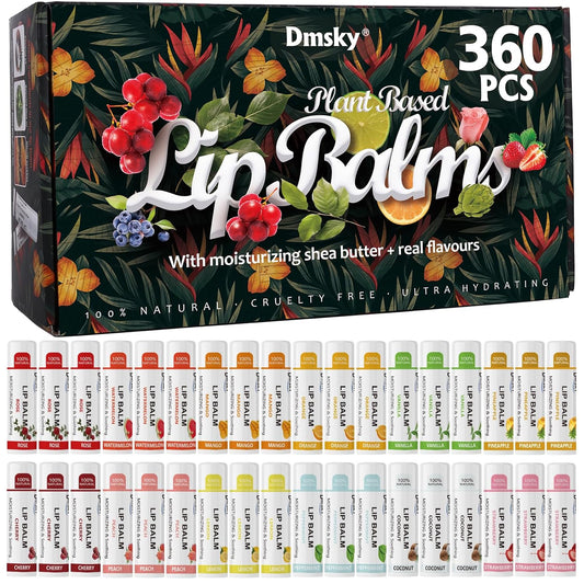 Dmsky Lip Balm Bulk - Fruit Variety Pack, Hydrating for Men, Women, Kids - 0.15 Oz, 360 Count