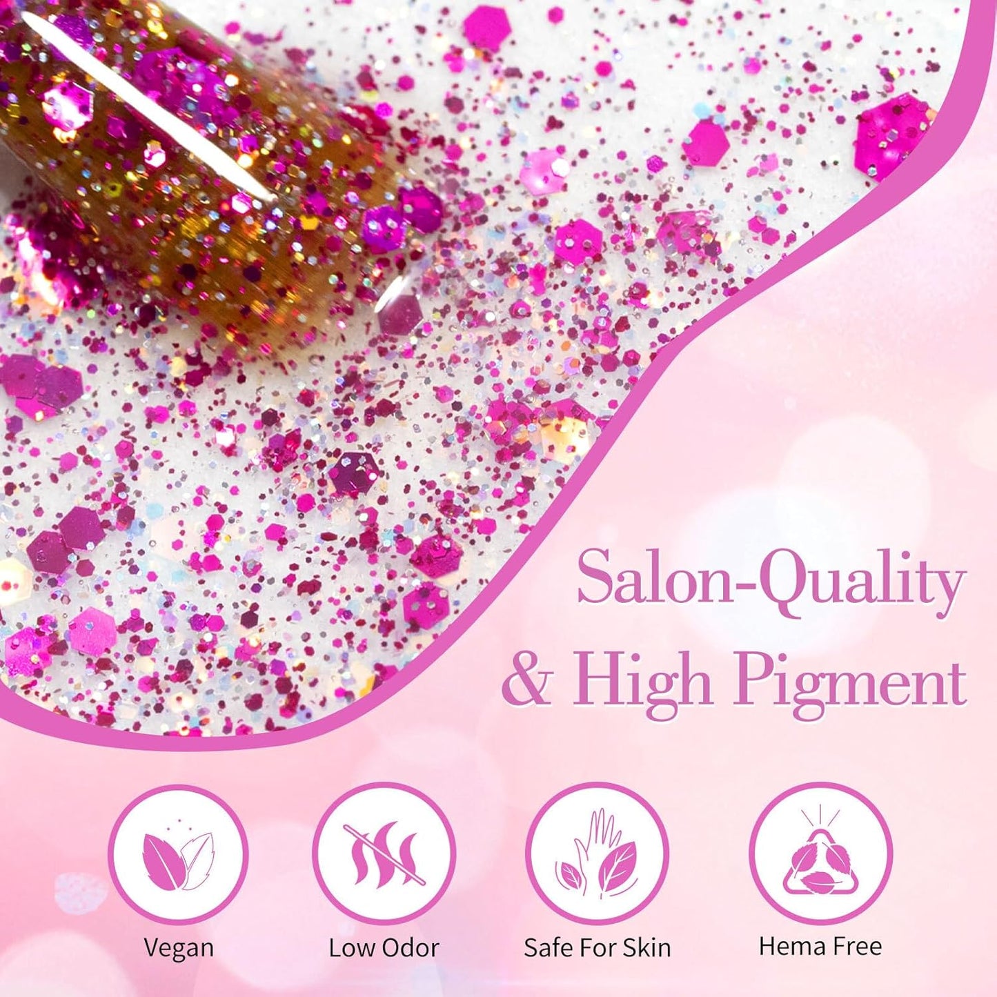 CANNI 1 Pcs Purple Glitter Gel Nail Polish, Shimmer Sparkly Light Purple Colors Gel Polish Soak Off Led Nail Art Gel Manicure Salon DIY