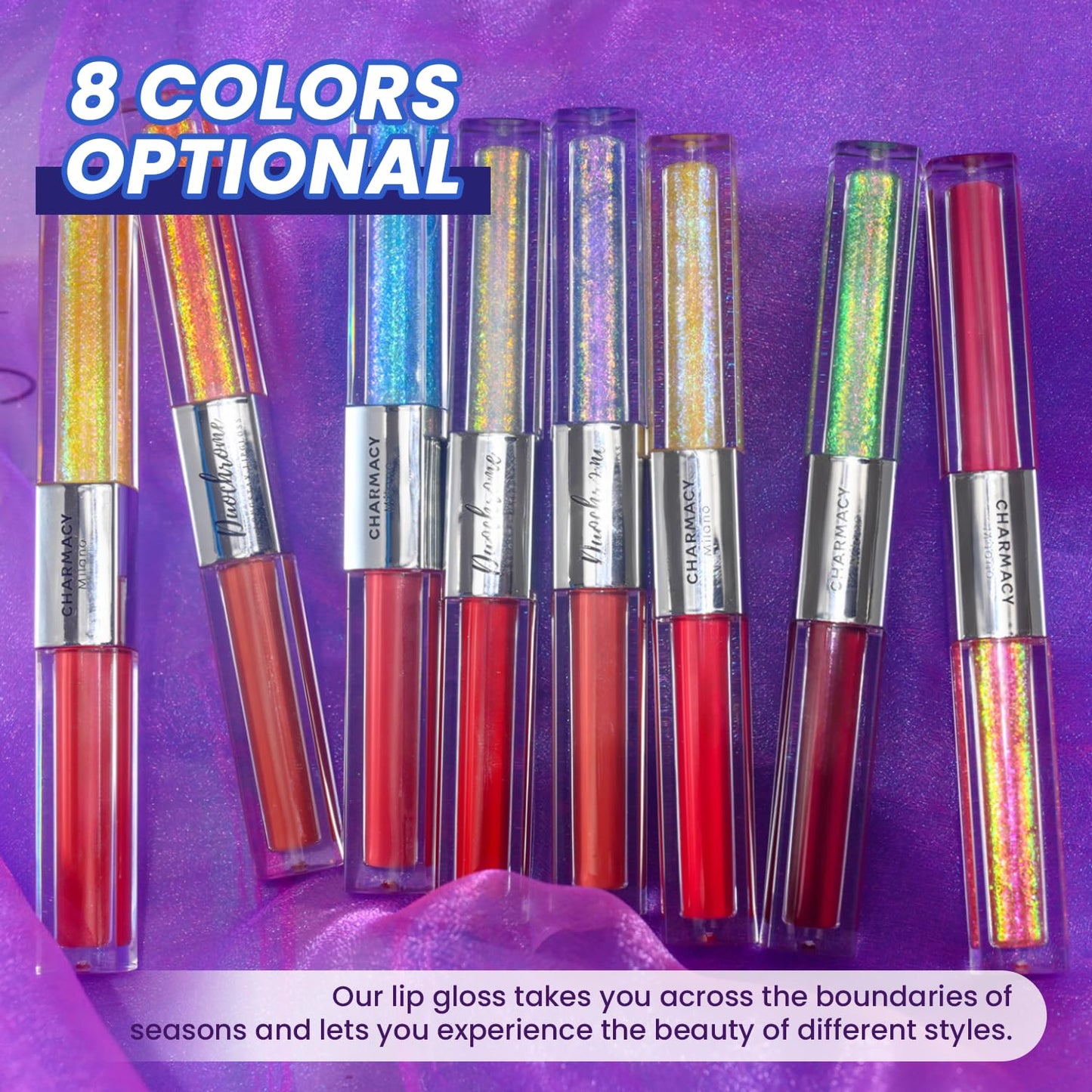 CHARMACY Multichrome Double Head Non-Stick Lip Gloss, Metallic Colourful Lip Glaze, Anti-transfer, Long Lasting Waterproof Liquid Lipstick Makeup (#05)