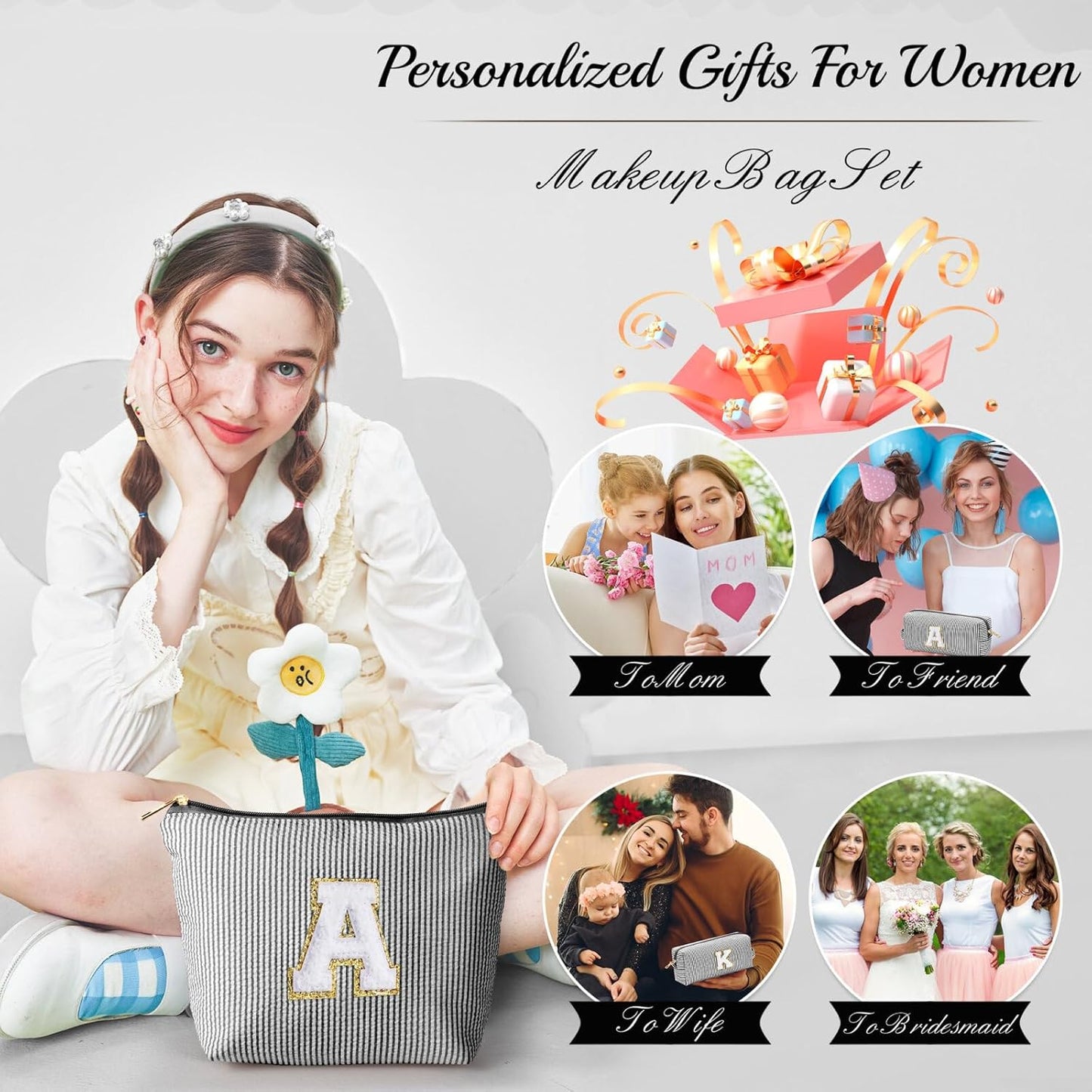 YOOLIFE Gifts for Women - Personalized Makeup Bag for Her, Skincare Bag, Black, Best Friend, Wife, Birthday, Graduate Gift