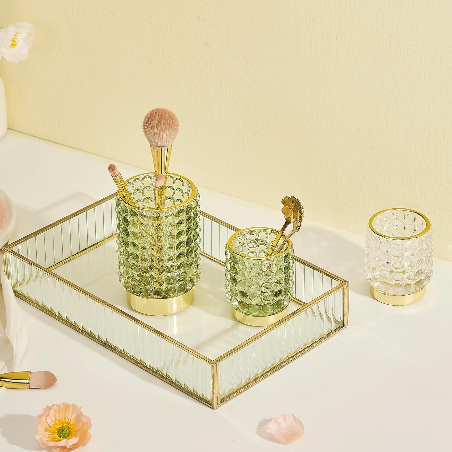 Makeup Brush Holder Organizer,Toothbrush Holders,Desk Pen Pencil Holder,Multifunctional Vintage Glass Brush Cup(A38-5-US/Green/S)
