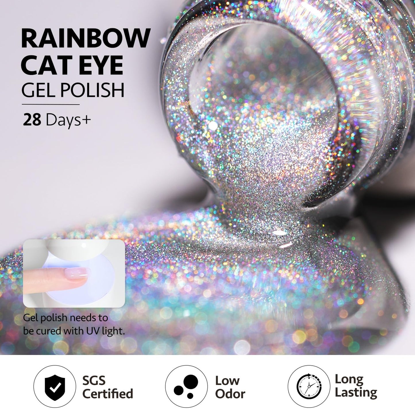 GAOY Rainbow Glitter Cat Eye Gel Nail Polish Set, 6 Holographic Sparkle Colors for Nail Art DIY Manicure and Pedicure at Home