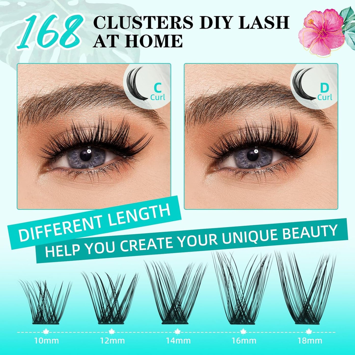Lash Clusters Wet Look 168Pcs Eyelash Cluster Ultra-Thin Lash Band Eyelashes Extensions Spiky Anime Wide Span Lashes(Hollyhock,D-14mm)