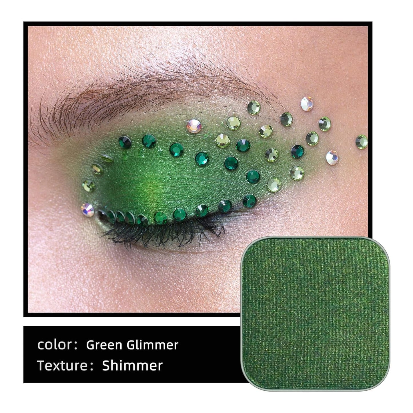 Magnetic Single-Color Metallic Flash Eyeshadow with Pan, Spring and Summer Green Eyeshadow Refill Pan, DIY Empty Magnetic Palette (Green Glimmer)