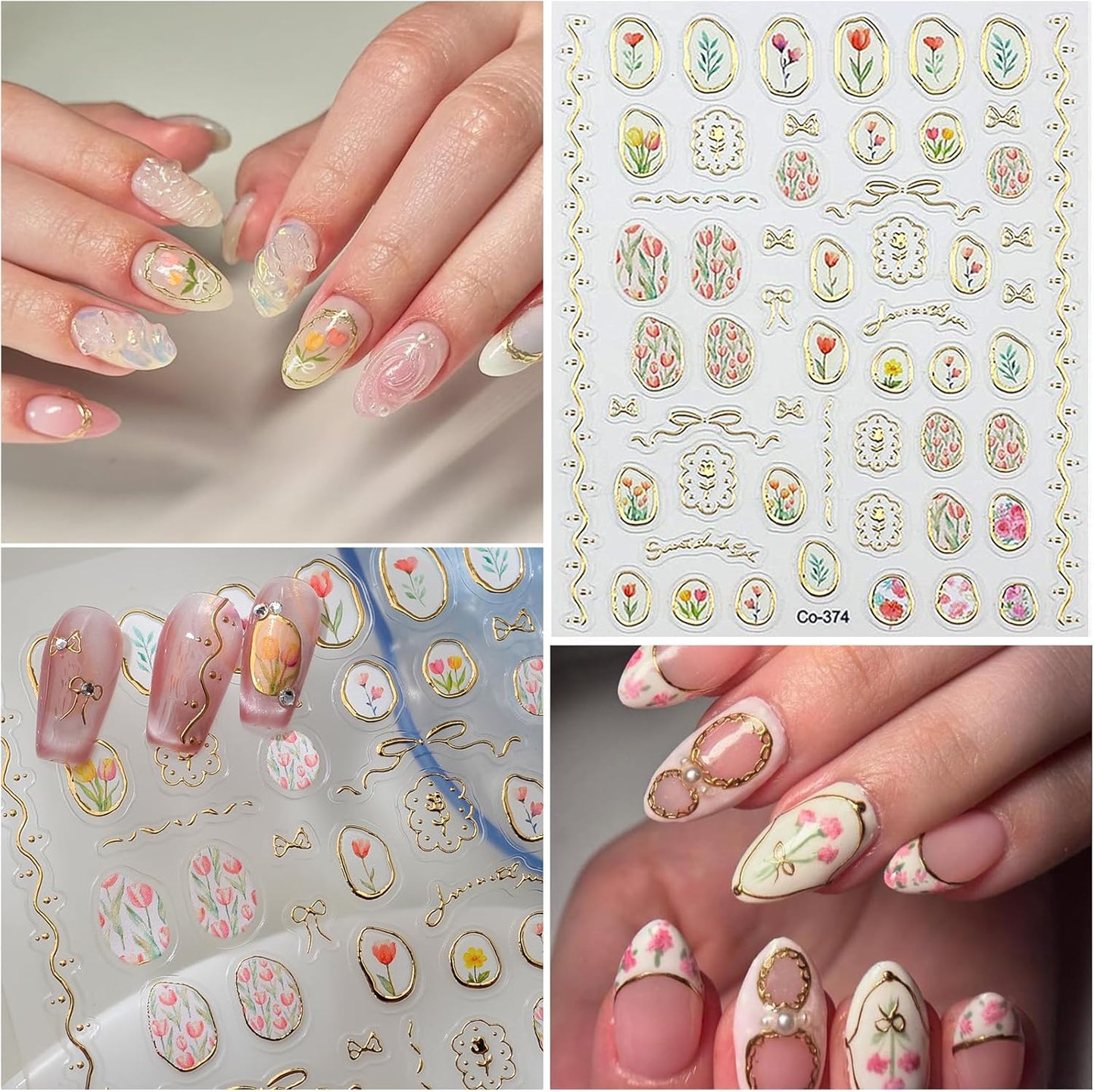 Spring Flower Nail Art Stickers Decals Blue Green Butterfly Nail Decals Self Adhesive 5D Embossed for Women Nails Design Decoraion 3D Flower Mails Stickers Supplies