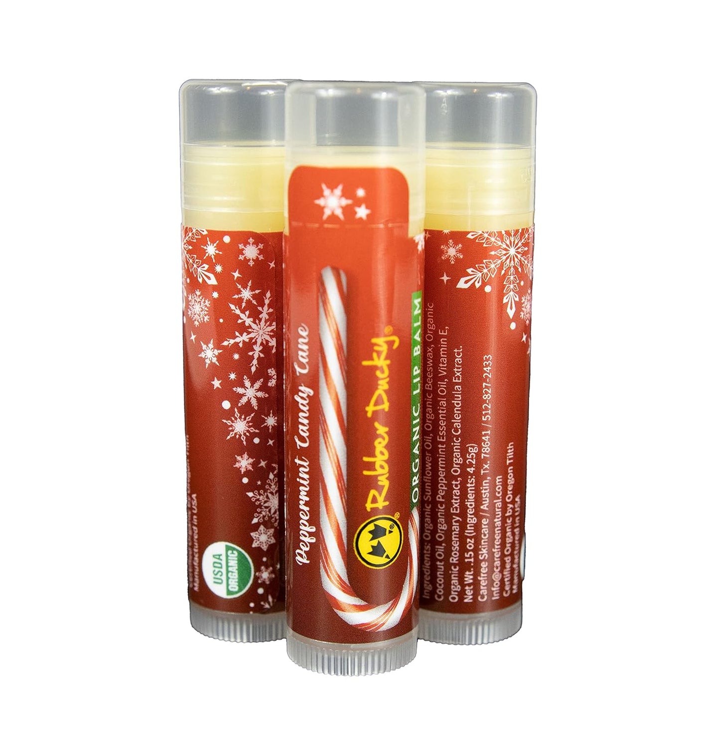 Rubber Ducky Carefree Natural Organic Lip Balm - Instant Hydration & Lip Moisturizer for Very Dry Lips - Vanilla Mint Lip Balm Flavor with Vitamin E - Vegan, Certified Organic Lip Care - 3 Pack