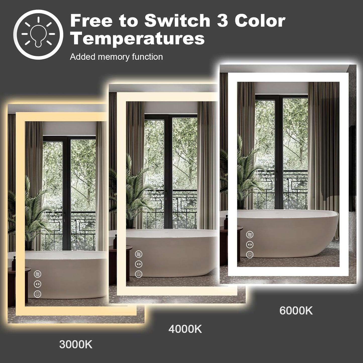 Amorho LED Bathroom Mirror 65" X36" with Front and Backlight, Stepless Dimmable Wall Mirrors with Anti-Fog, Shatter-Proof, Memory, 3 Colors, Double LED Vanity Mirror