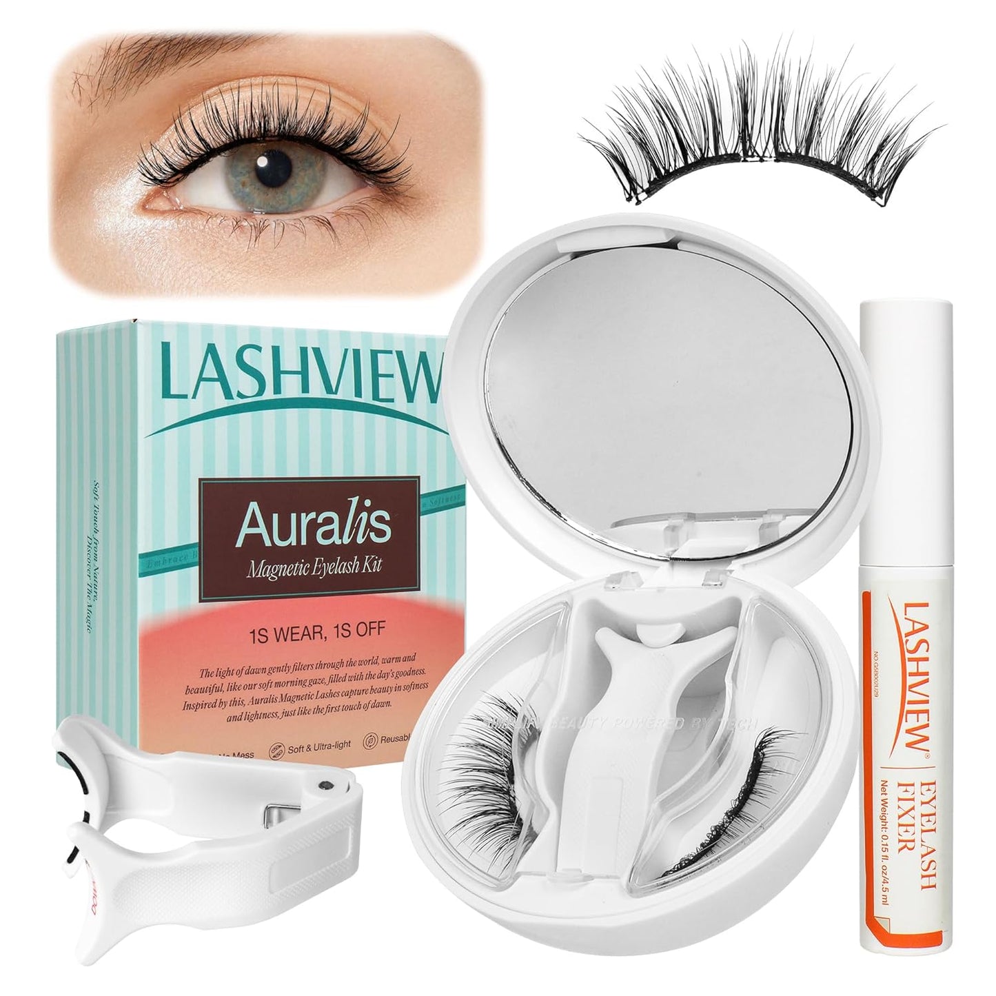 LASHVIEW Upgrade Magnetic Eyelashes with Applicator, Reusable Soft Magnetic Lashes Natural Look with 0.17mm Ultra-Thin Magnets No Glue Needed Easy to Wear and Remove-N01