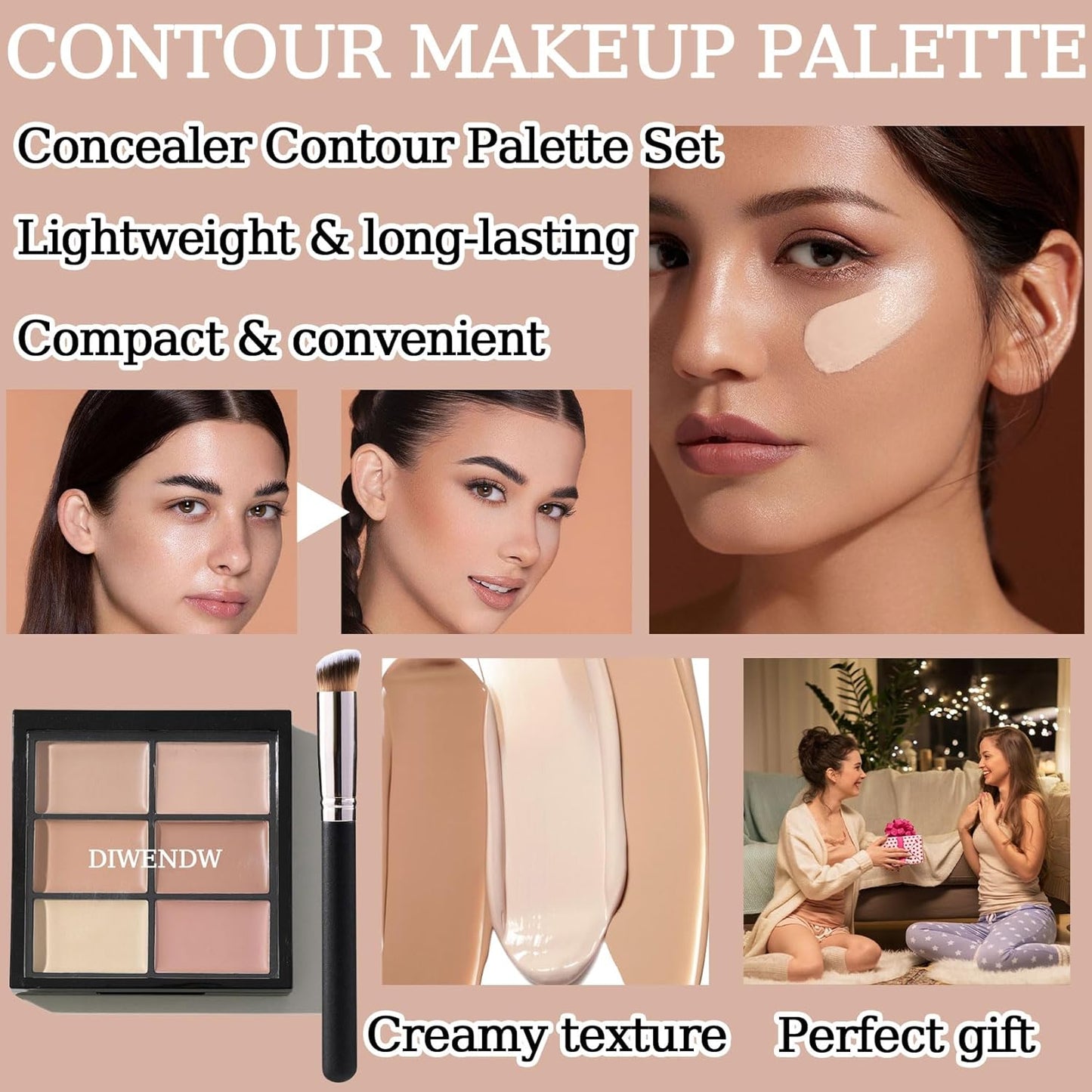 6 Colors Correcting Concealer Palette,Colors Corrector Palette,Moisturizing Full Coverage Liquid Foundation Cream Contour Makeup Palette with Brush