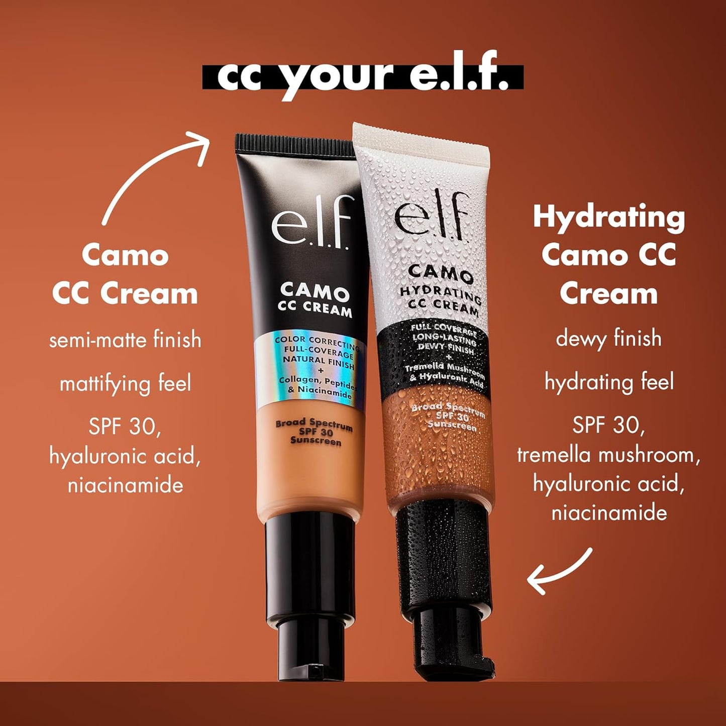 e.l.f. Hydrating Camo CC Cream, SPF 30, Color Correcting Full Coverage Foundation For A Dewy Finish, Vegan & Cruelty-Free, Fair 120 N