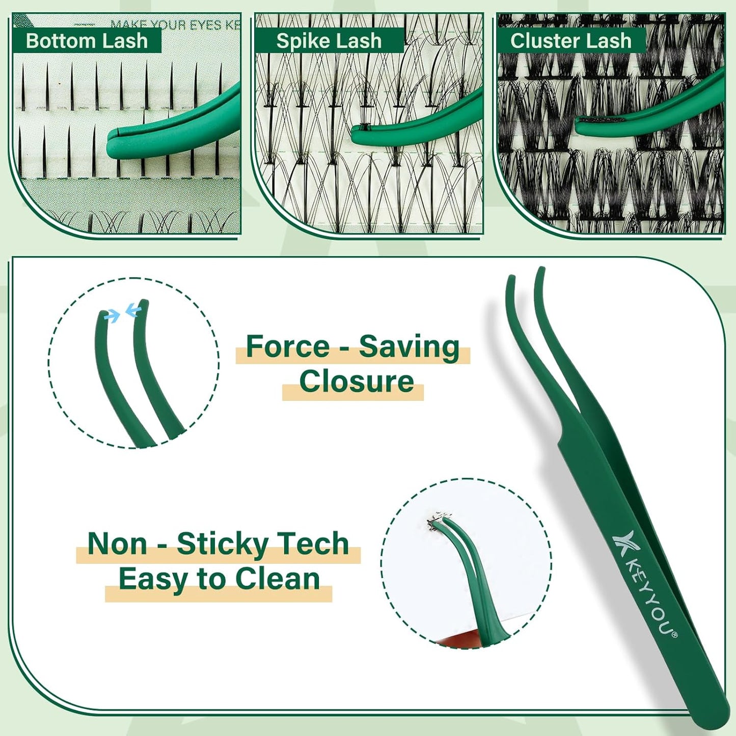 KEYYOU Lash Extension Kit Mixed 5-16mm Eyelash Extension Kit with Bottom Lashes Multi-Type Lash Clusters with Bond and Seal Applicator and Remover DIY at Home