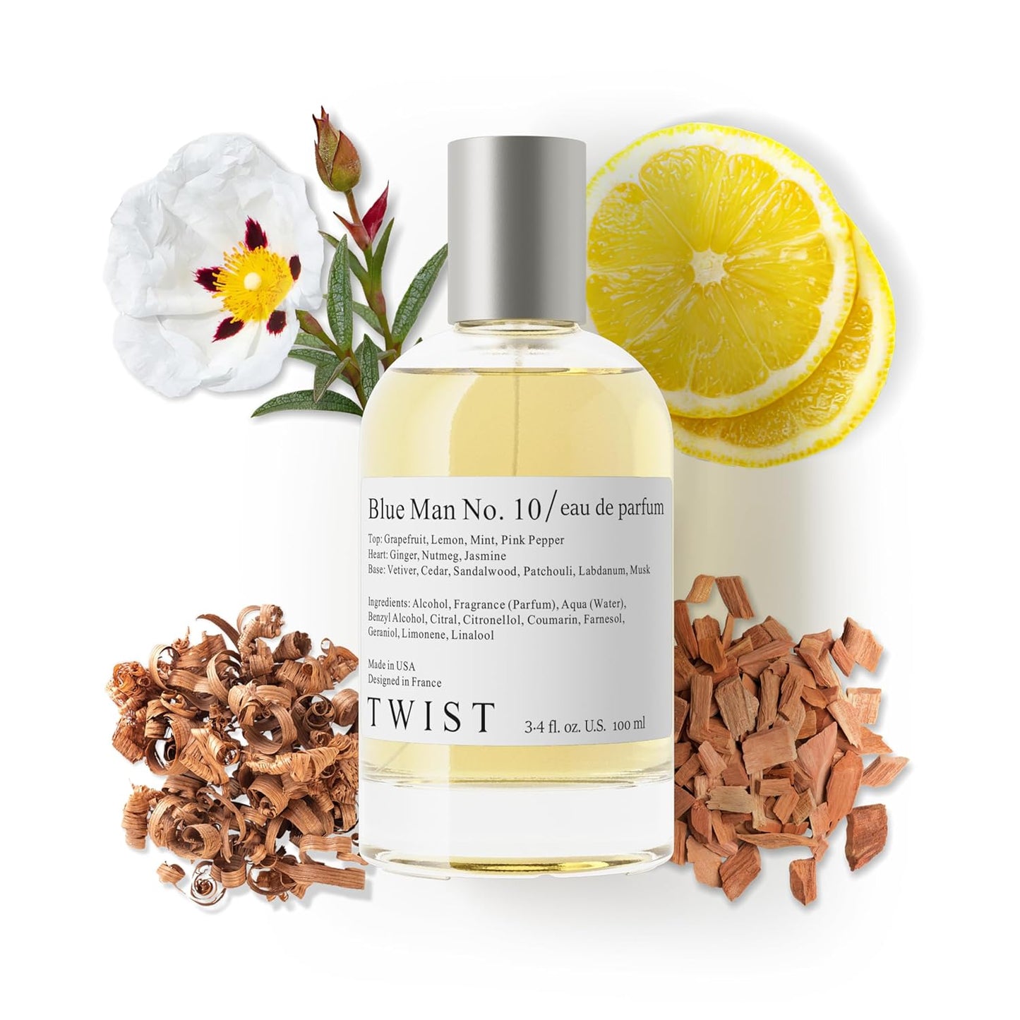 Twist Blue Man No. 10 - Eau De Parfum Inspired by Chan. Bleu, Long-Lasting Perfume For Men, Citrus & Wood, Vegan, Clean Ingredients, Fragrance - Spray 100 ml | 3.4 fl. oz.