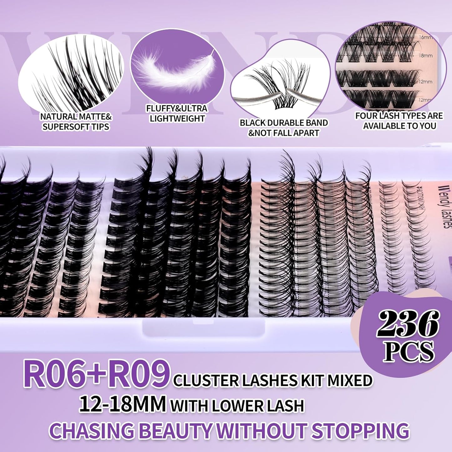 DIY Lash Extension Kit Lash Clusters With Bottom Lashes Volume/Wispy Clusters12-18mm Multi-types Individual Lashes Bond and Seal, Spike, Volume Kit Lash Applicator(Wispy Kit)