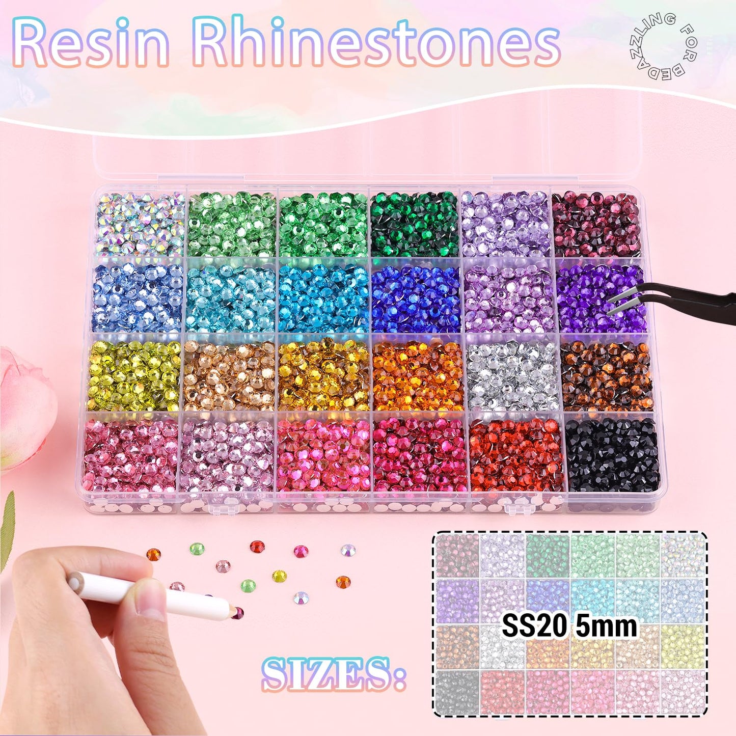 6600Pcs Resin Rhinestones for Bedazzling with 3Pcs B7000 Jewelry Glue, Multicolor 5mm Flatback Gems Rhinestones for Crafting, Clothing Tumblers Mugs Shoes Fabric Decor Nail Art
