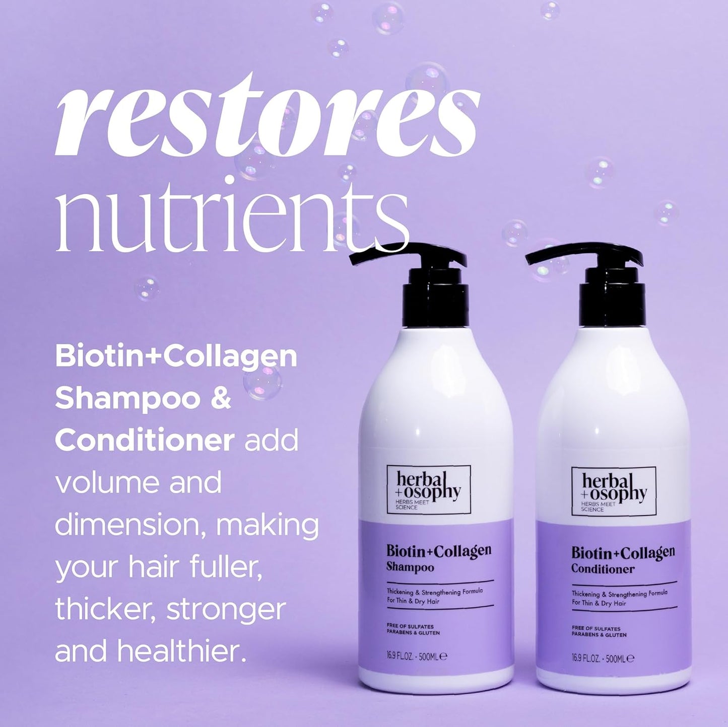 Biotin & Collagen Shampoo & Conditioner Set, Hair Growth Thickening, Repair Dry, Damaged Hair Set, Infused with Vitamin B7 & Argan Oil, Sulfate, Parabens and Gluten Free, 2 x 16.9 Fl Oz