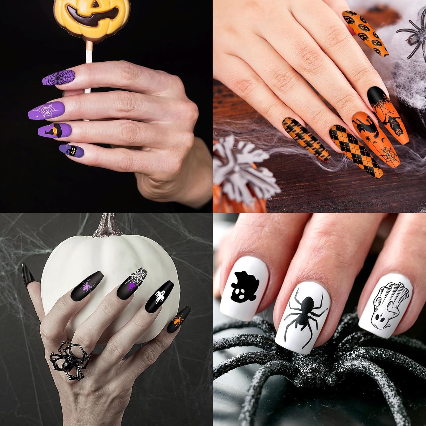 Whaline 10Pcs Halloween Nail Art Stamping Plate Kit Spooky Pumpkin Ghost Skull Plaid Design Nail Art Plate for Holiday DIY Print Manicure Salon