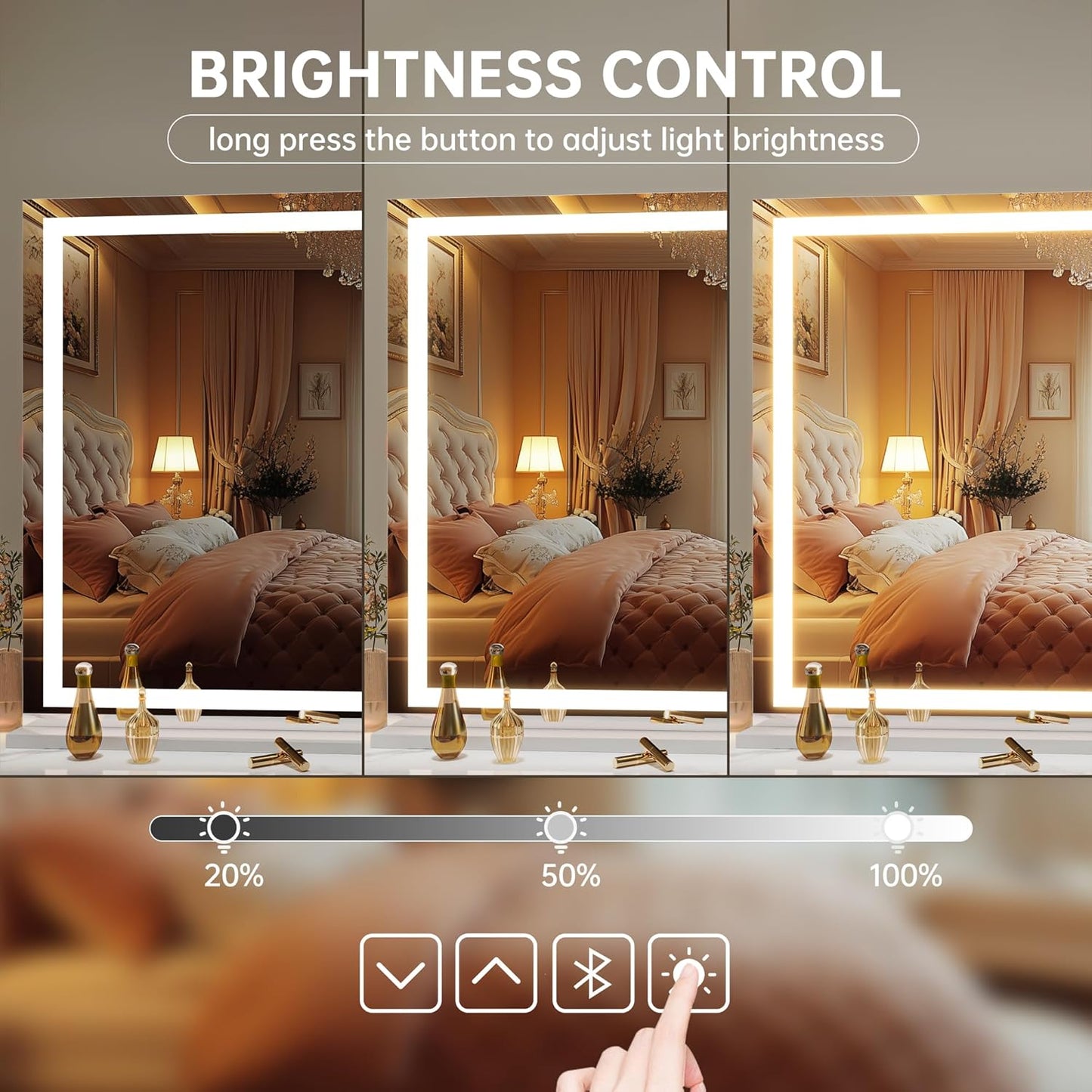 Hasipu Vanity Mirror with Lights and Bluetooth Speaker, 42" x 29.5" LED Makeup Mirror, Lighted Makeup Mirror with Dimmable 3 Modes, Touch Screen Control Vanity Mirror Square White