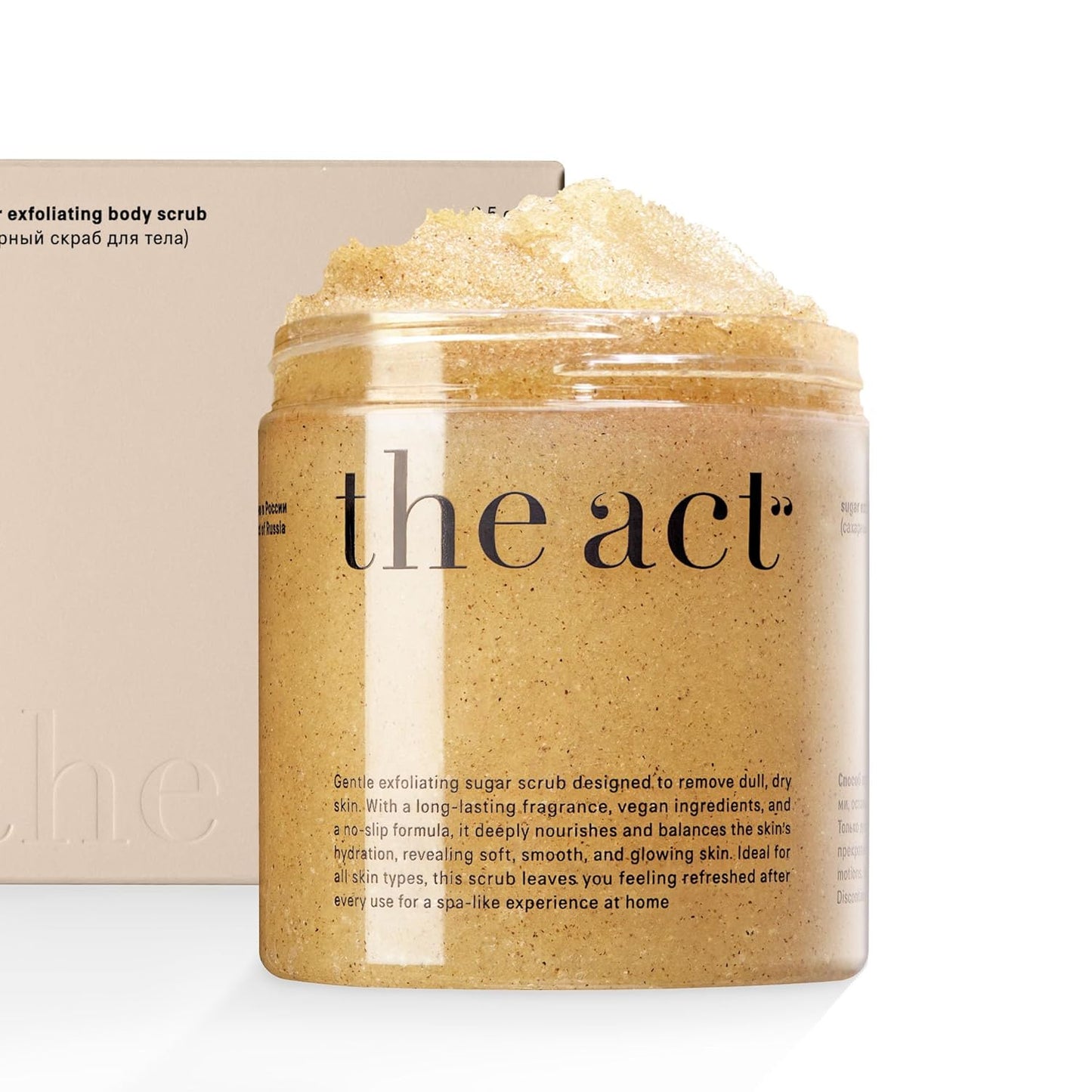THE ACT Sugar Exfoliating Body Scrub – Natural Body Polish for Smooth Skin – Gentle Skin Care with Shea, Almond, Macadamia, Green Coffee, Vegan – Self Care Gift for Women