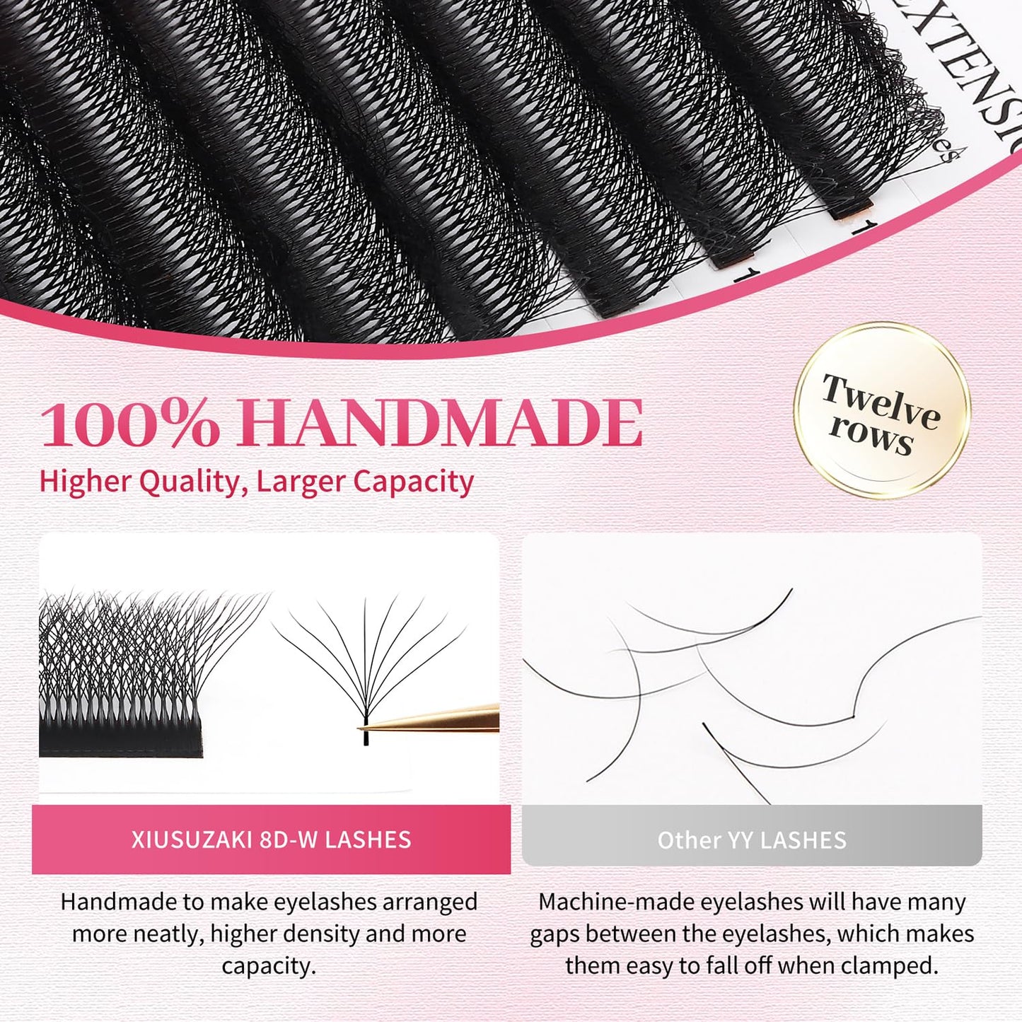 W Lash Extensions Supplies 8D Eyelash Extensions W Shape 0.07mm Thickness C Curl 14mm Premade Fans Easy Fan Lashes Volume Matte Black 12 Rows Crisscross Eye Lashes(W-8D-0.07-C,14mm)