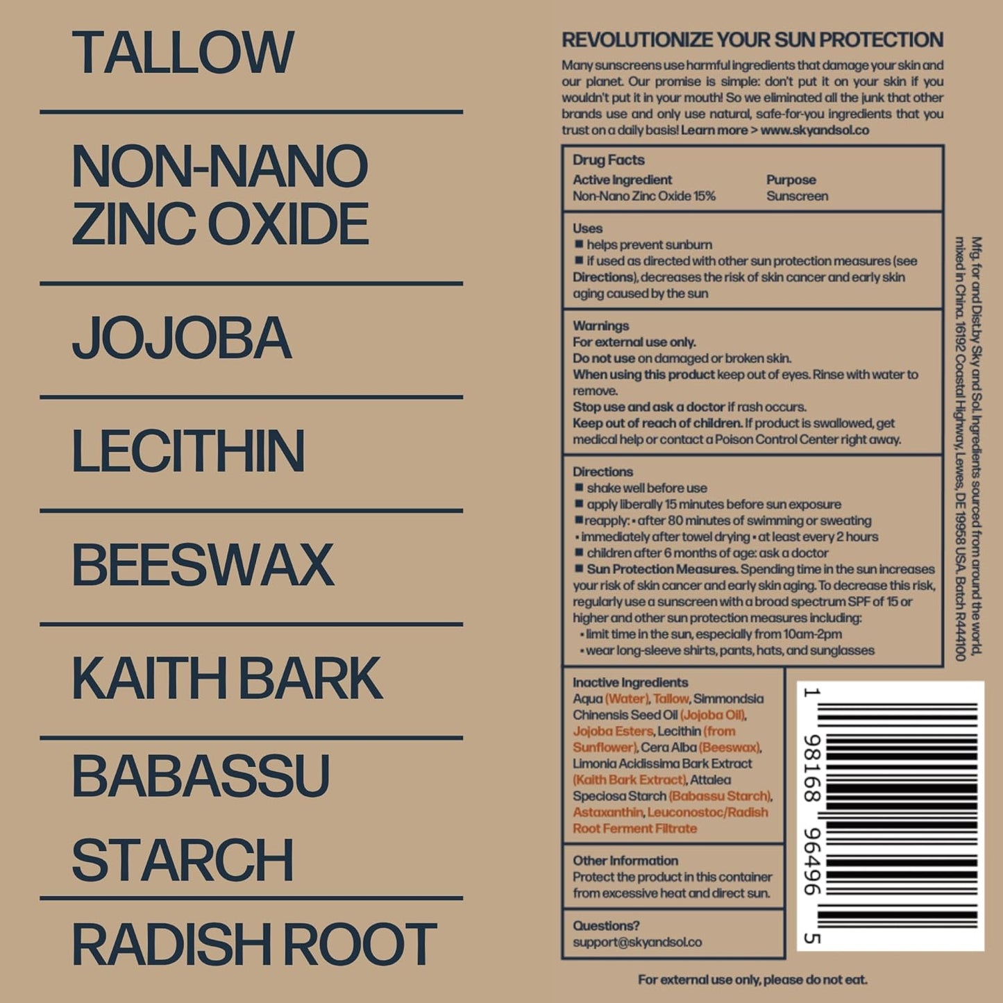 Natural Mineral Sunscreen SPF 30 3 oz: Natural Tallow & Zinc Oxide, Reef Safe, Water Resistant, Fragrance-Free, Non-Greasy Formula for Face and Body