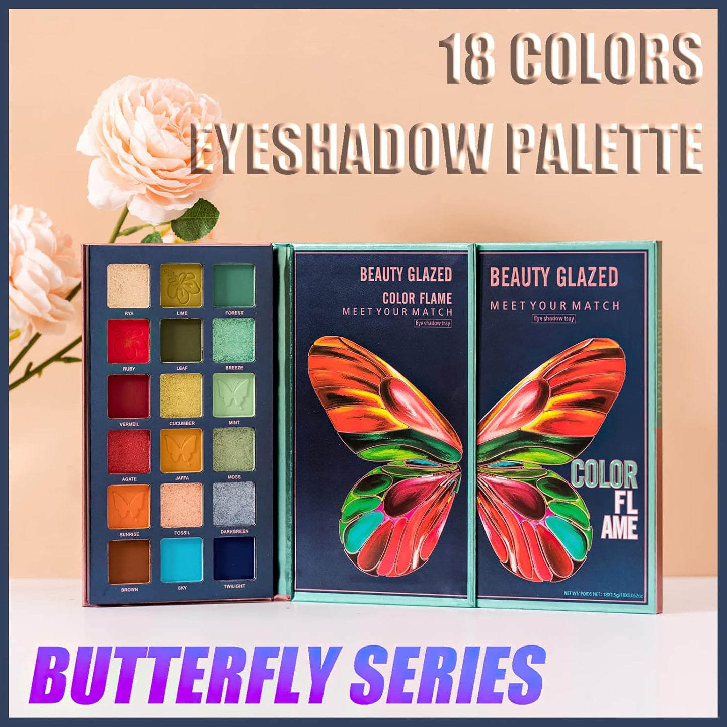 18 Colors Eyeshadow Palette, Butterfly Series Highly Pigmented Eye Makeup Palette, Matte Shimmer Metallic Powder Eyeshadow Pallet, Makeup Palette Cosmetics Gift, 111