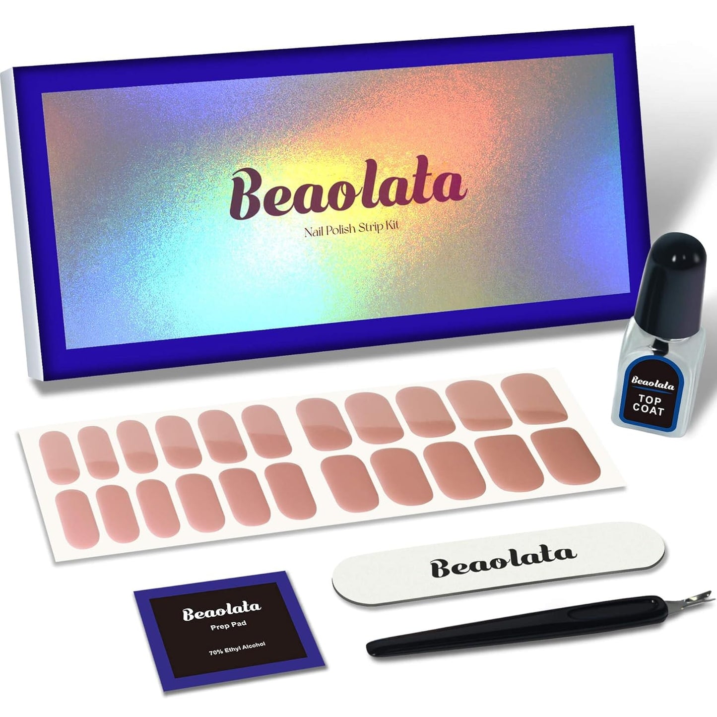 Nail Polish Strips, 44PCS Salon Quality Wraps with Top Coat, Long Lasting Gel Nail Stickers for Women Easy Apply& Remove (Nude Pink)