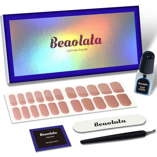 Nail Polish Strips, 44PCS Salon Quality Wraps with Top Coat, Long Lasting Gel Nail Stickers for Women Easy Apply& Remove (Nude Pink)