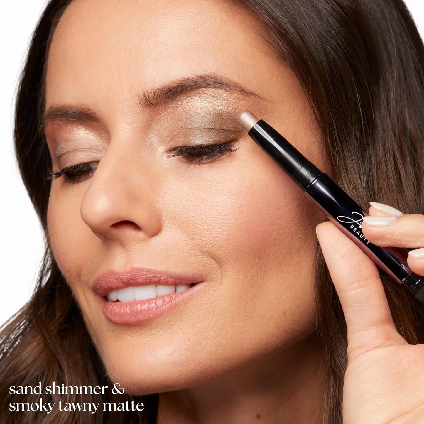 Julep Eyeshadow 101 Crème-to-Powder Waterproof Eyeshadow Stick Duo – Long-Lasting, Crease-Proof, Easy Apply with Built-in Smudger - Sand Shimmer and Smoky Tawny Matte