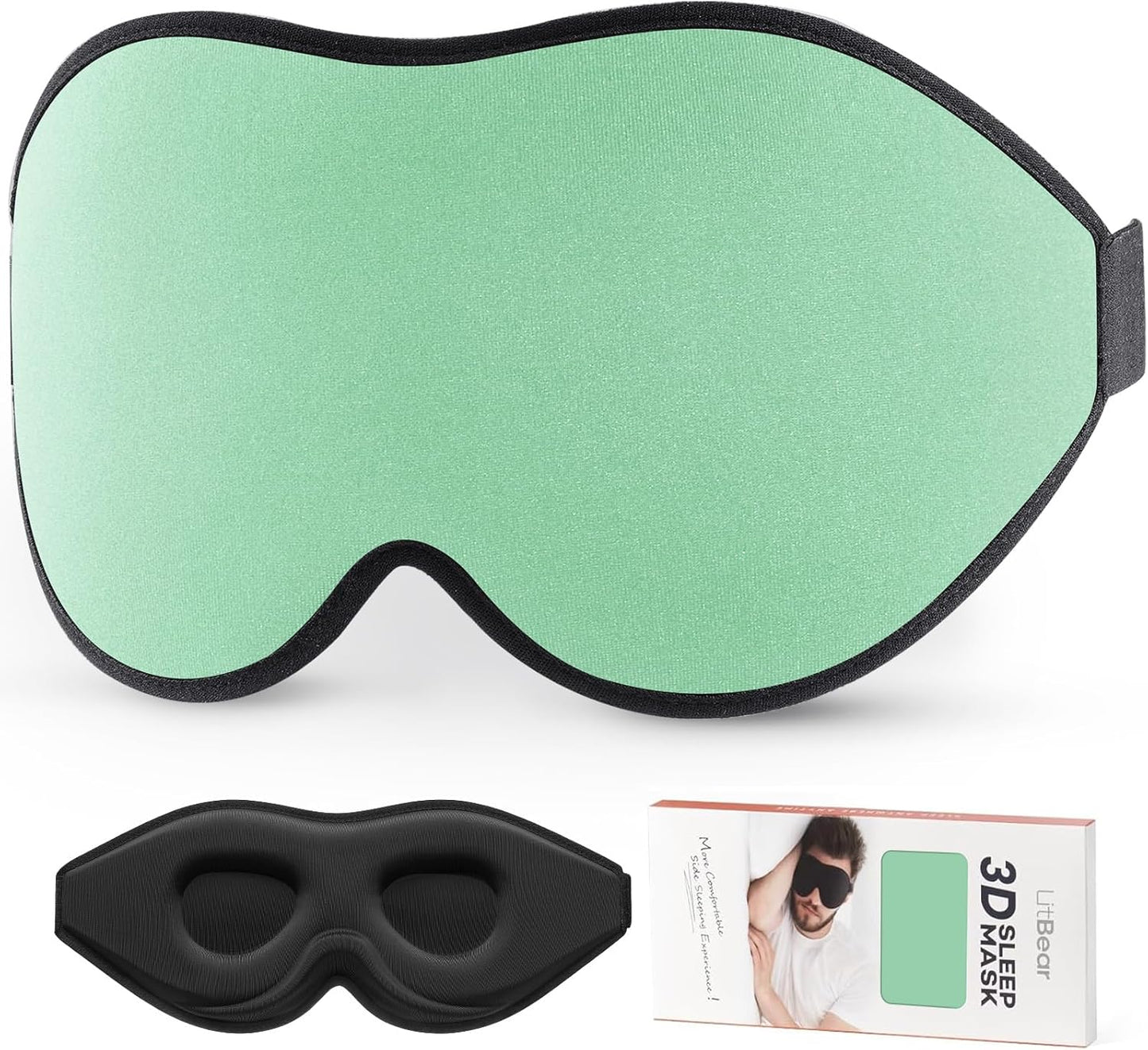 LitBear Sleep Mask for Side Sleeper Women Men, Eye Mask for Sleeping Light Blocking, 3D Contoured Cup Sleeping Mask, Soft Breathable Sleep Eye Mask with Adjustable Strap for Flight, Mint Green
