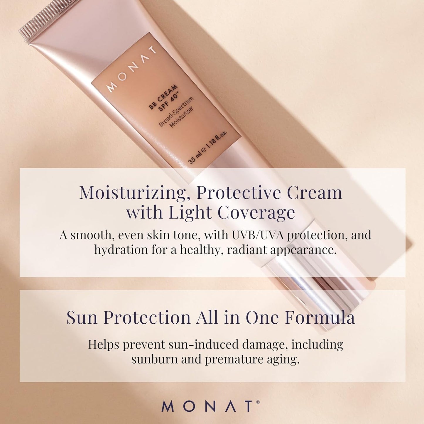 Monat BB Cream SPF 40 - Vanilla Broad-Spectrum Moisturizer, Lightweight Tinted Coverage, Fragrance-Free, 35ml/1.18 fl. oz.
