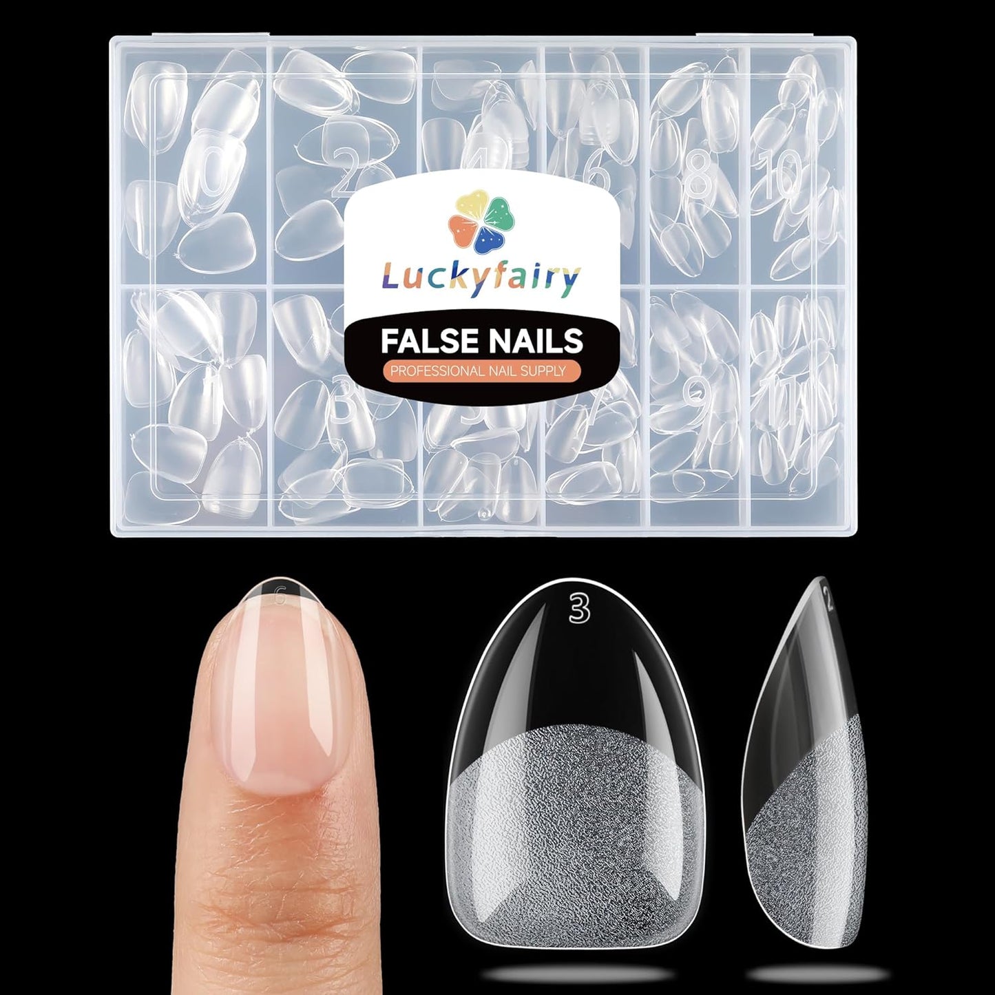 Extra Short Almond Nail Tips, 240pcs Soft Gel Pre-Shaped Acrylic Fake Nails, Half Matte Full Cover Clear Gelly Press on Flase Nail Tips for Extension Nail Manicure Home DIY 12 Sizes