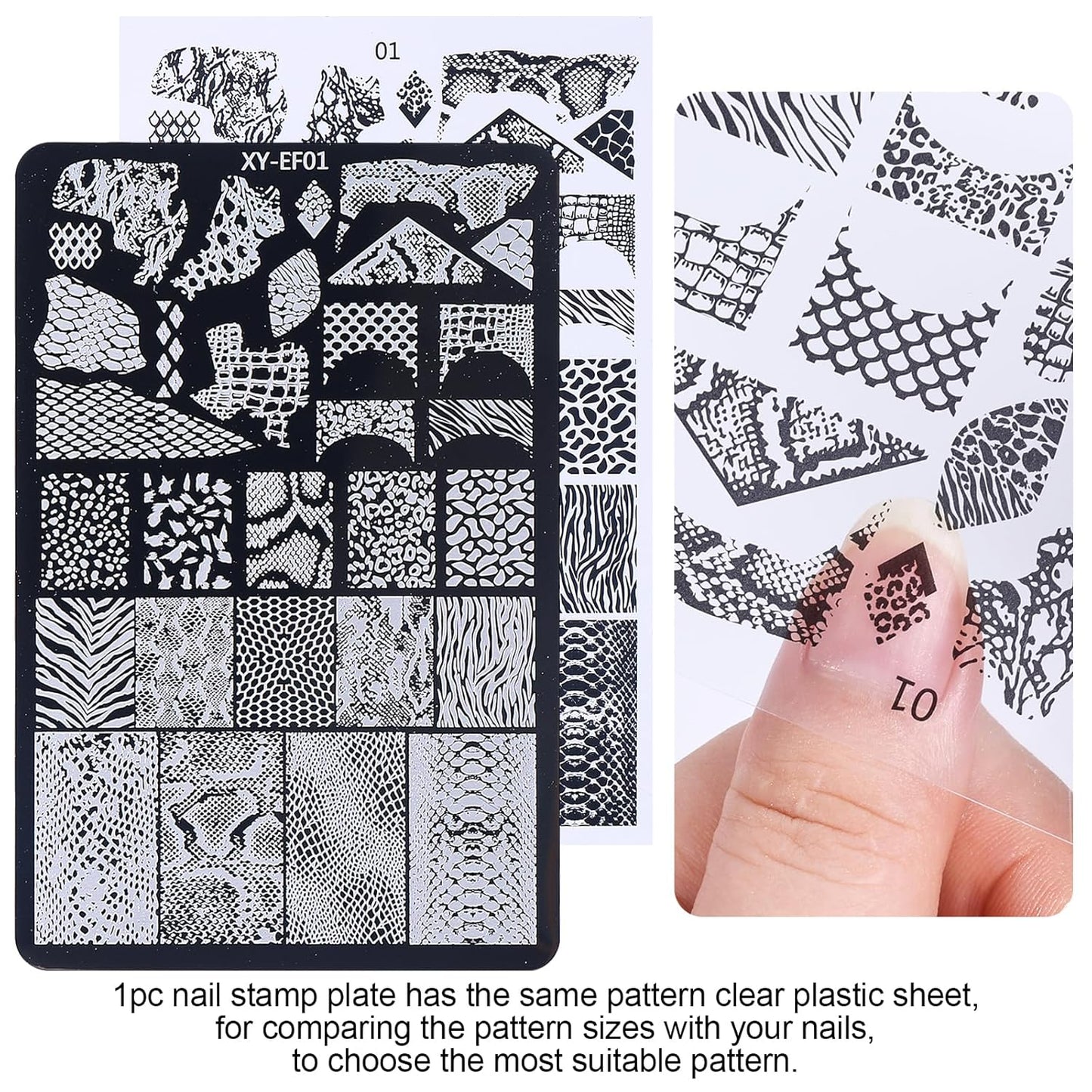 4pcs Snake Leopard Print Nail Stamping Plate Stencil with French Tip Nail Stamper Kit Reusable Salon Nail Set DIY Manicure Supplies Nail Art Tools