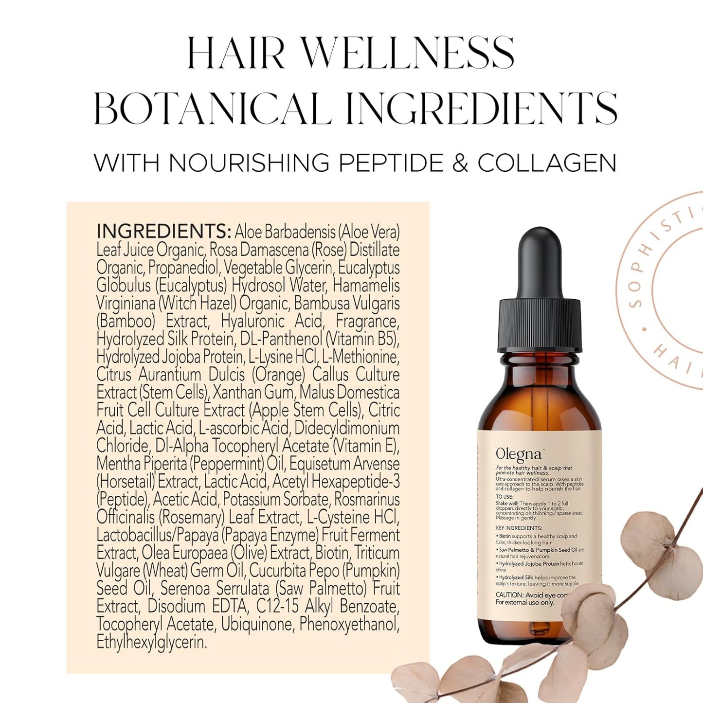 Olegna Biotin Hair Growth Oil for Women - Hair Serum for Frizzy and Damaged Hair - Prevents Hair Loss & Breakage - With Vitamin D & E + Hyaluronic Acid - 2oz